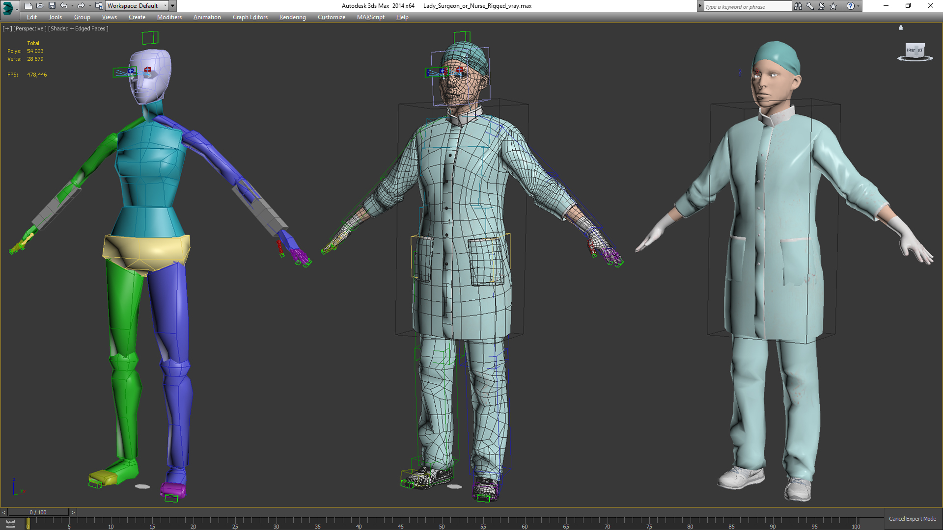 3D Lady Surgeon or Nurse Rigged model