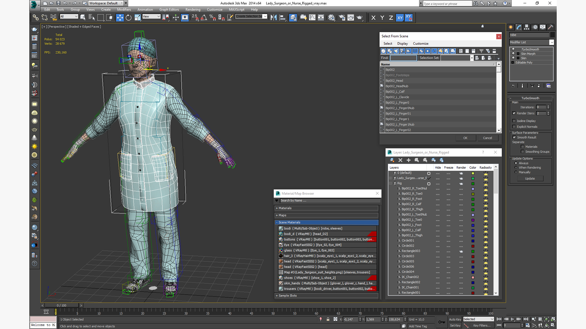 3D Lady Surgeon or Nurse Rigged model