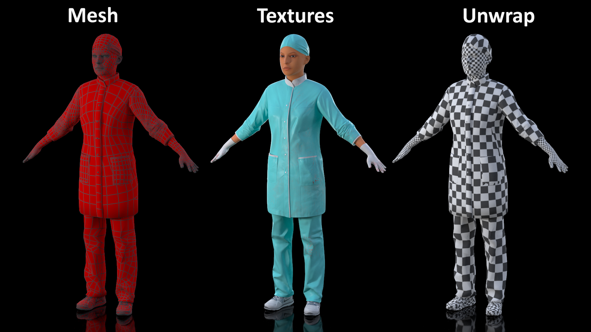 3D Lady Surgeon or Nurse Rigged model