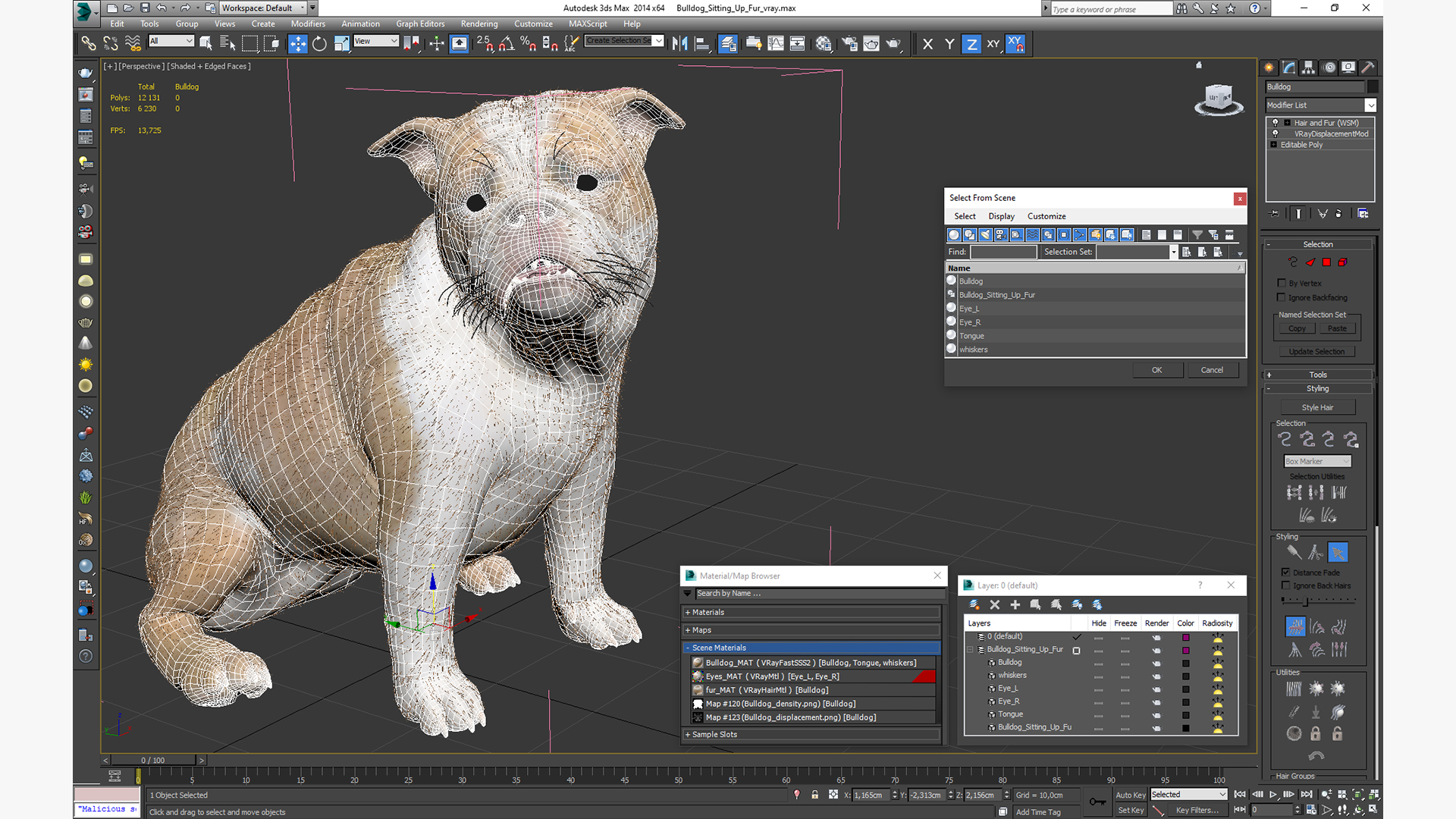 Bulldog Sitting Up Fur 3D