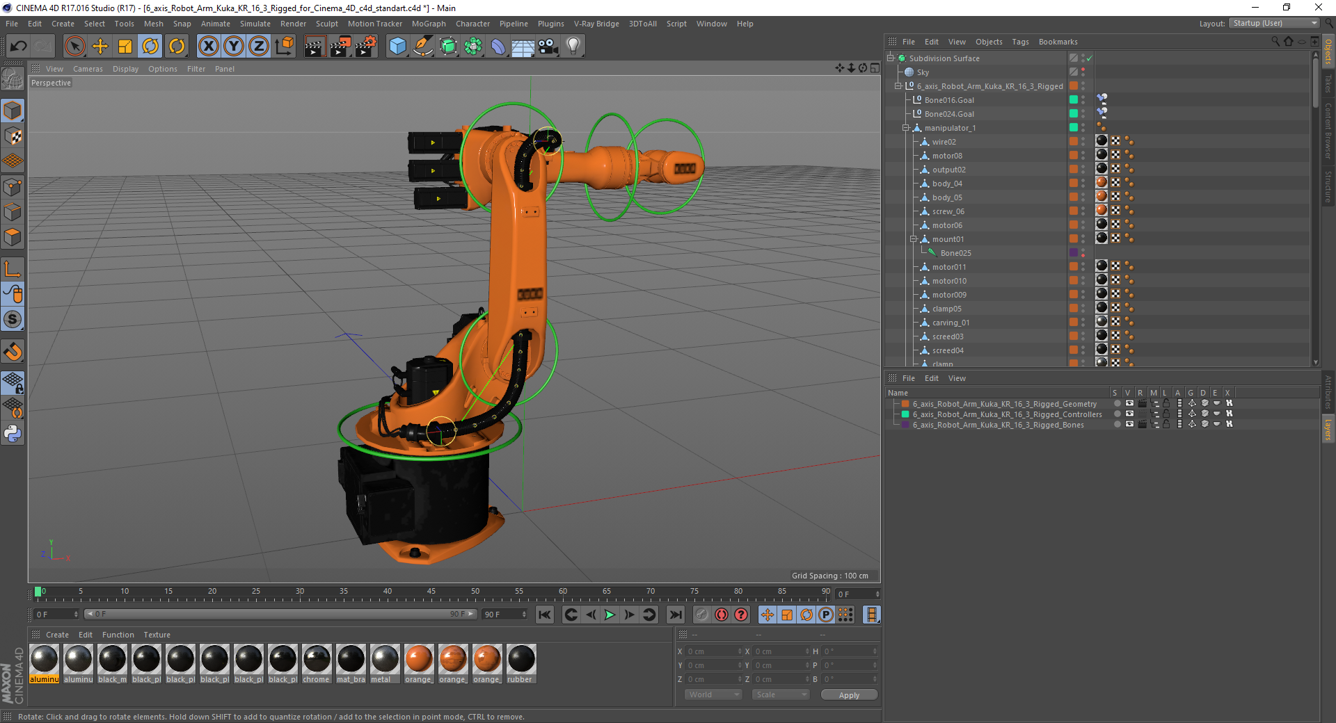 3D model 6 axis Robot Arm Kuka KR 16 3 Rigged for Cinema 4D