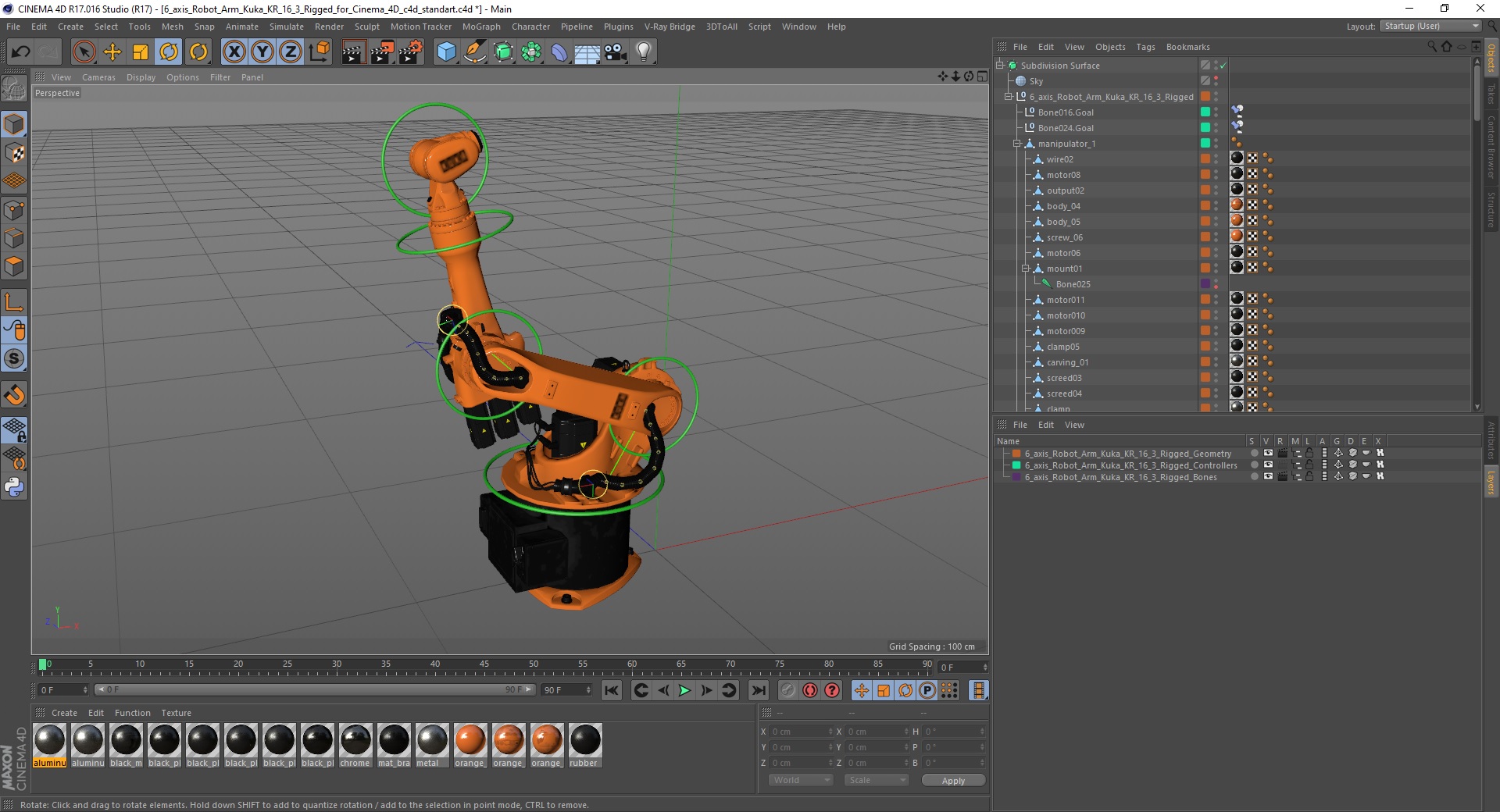 3D model 6 axis Robot Arm Kuka KR 16 3 Rigged for Cinema 4D