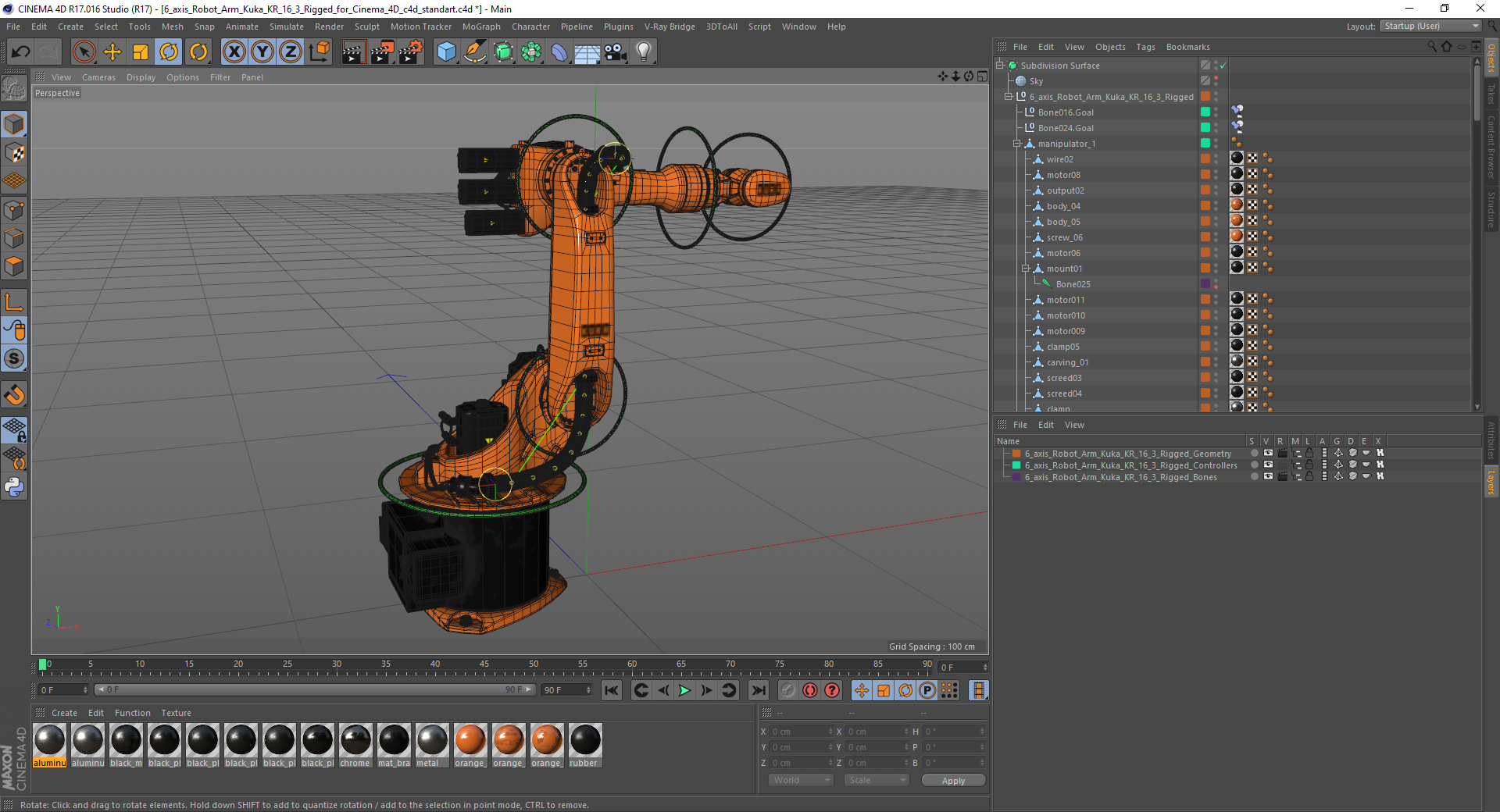 3D model 6 axis Robot Arm Kuka KR 16 3 Rigged for Cinema 4D