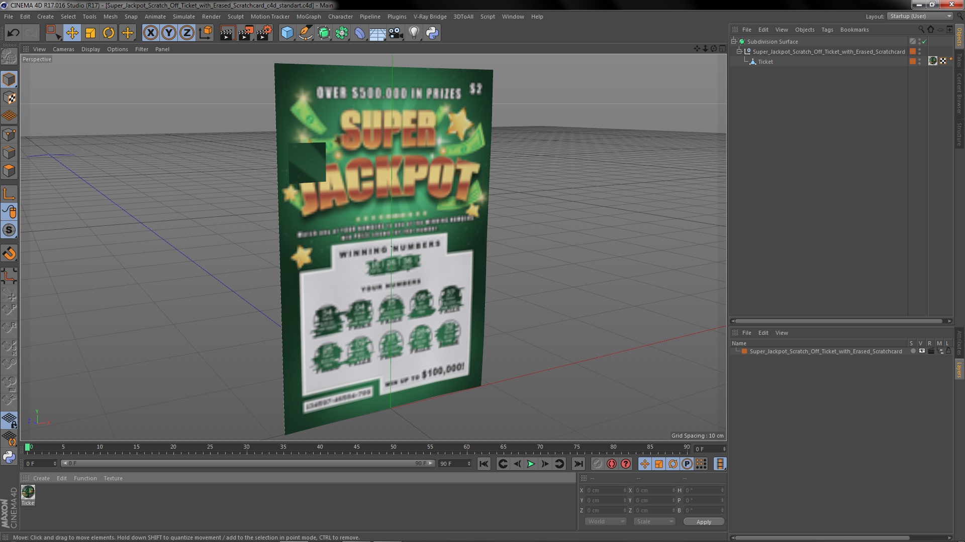 3D Super Jackpot Scratch Off Ticket with Erased Scratchcard