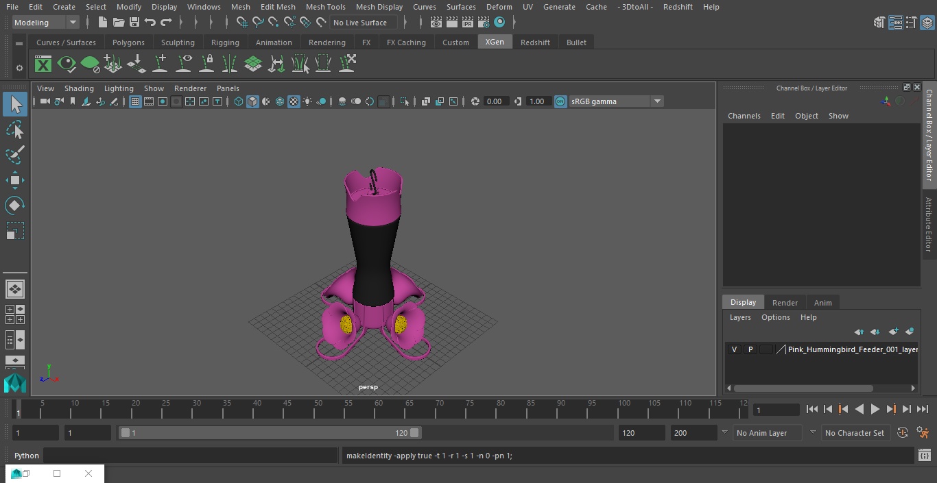3D Pink Hummingbird Feeder model