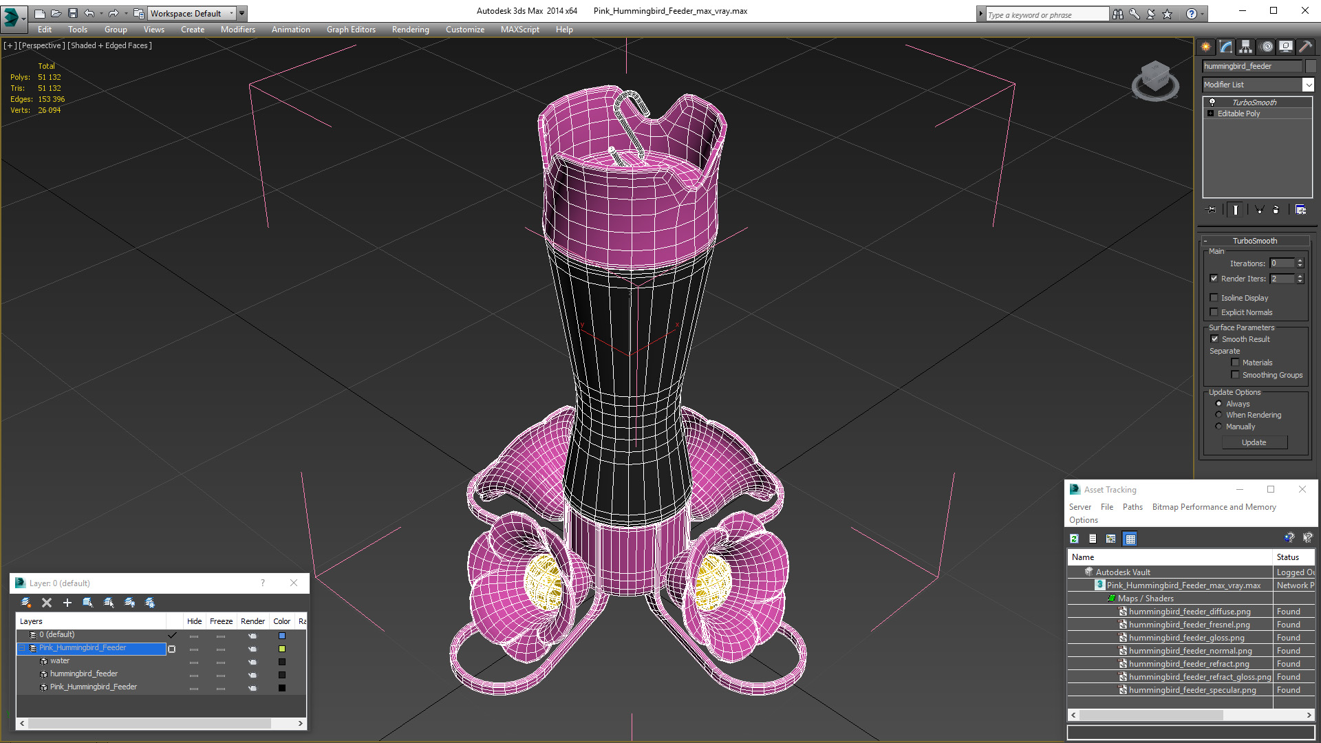 3D Pink Hummingbird Feeder model