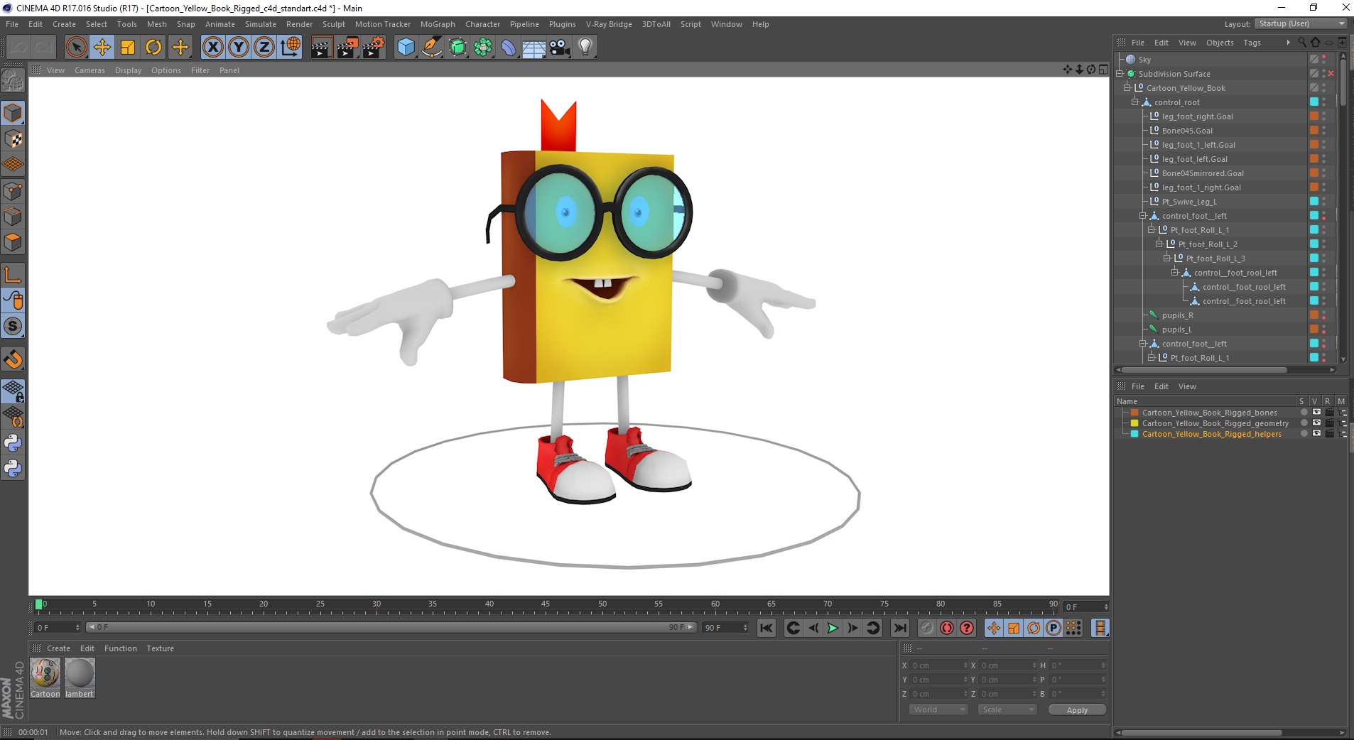 3D model Cartoon Yellow Book Rigged for Cinema 4D