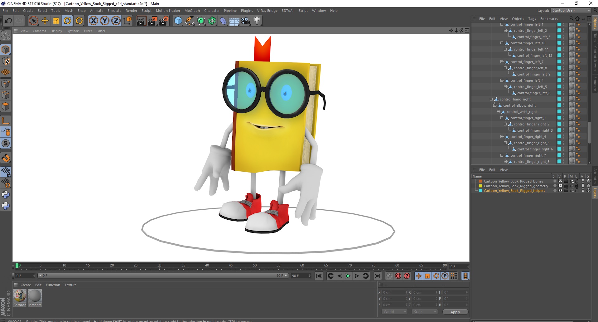 3D model Cartoon Yellow Book Rigged for Cinema 4D