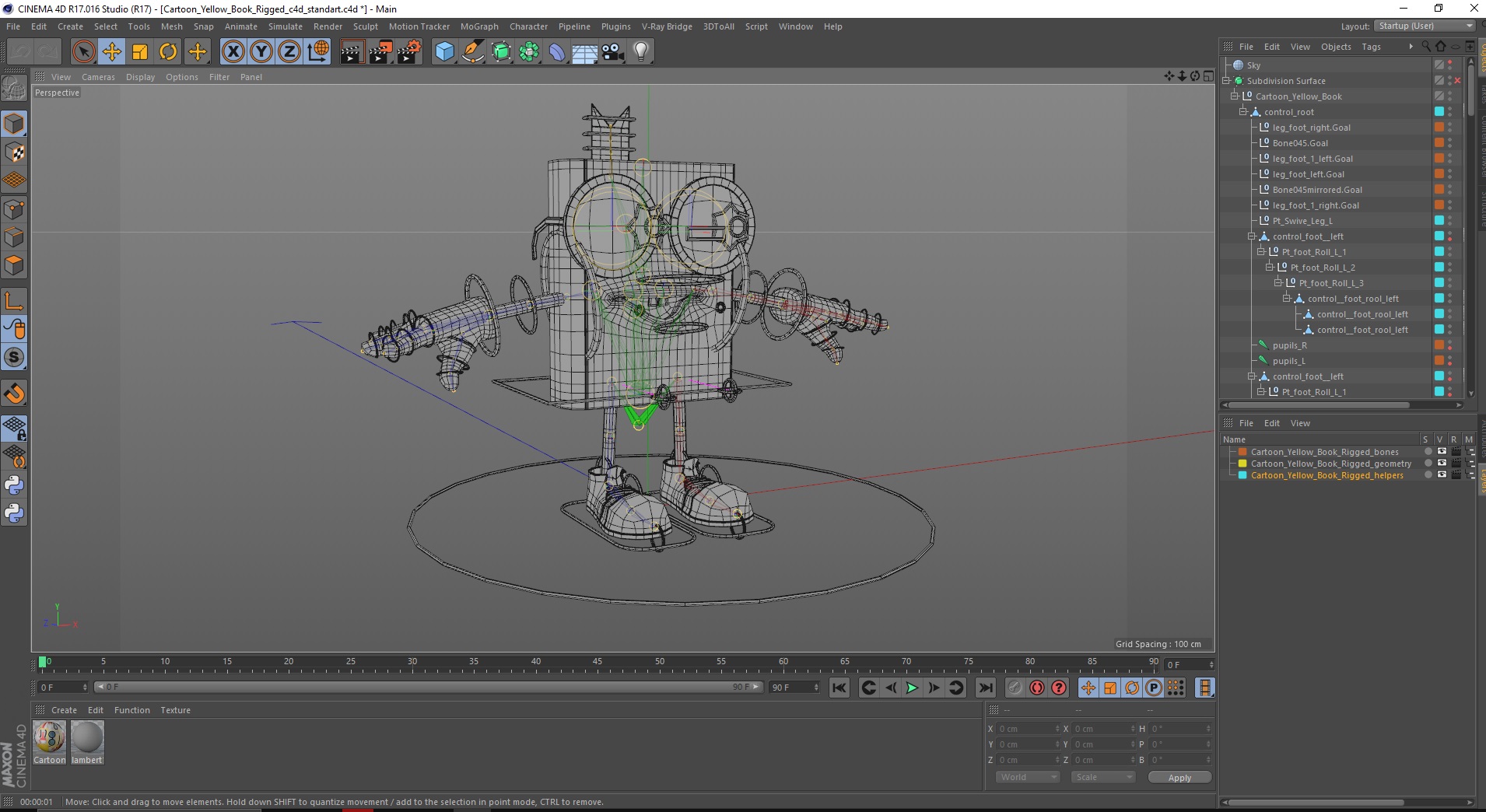 3D model Cartoon Yellow Book Rigged for Cinema 4D
