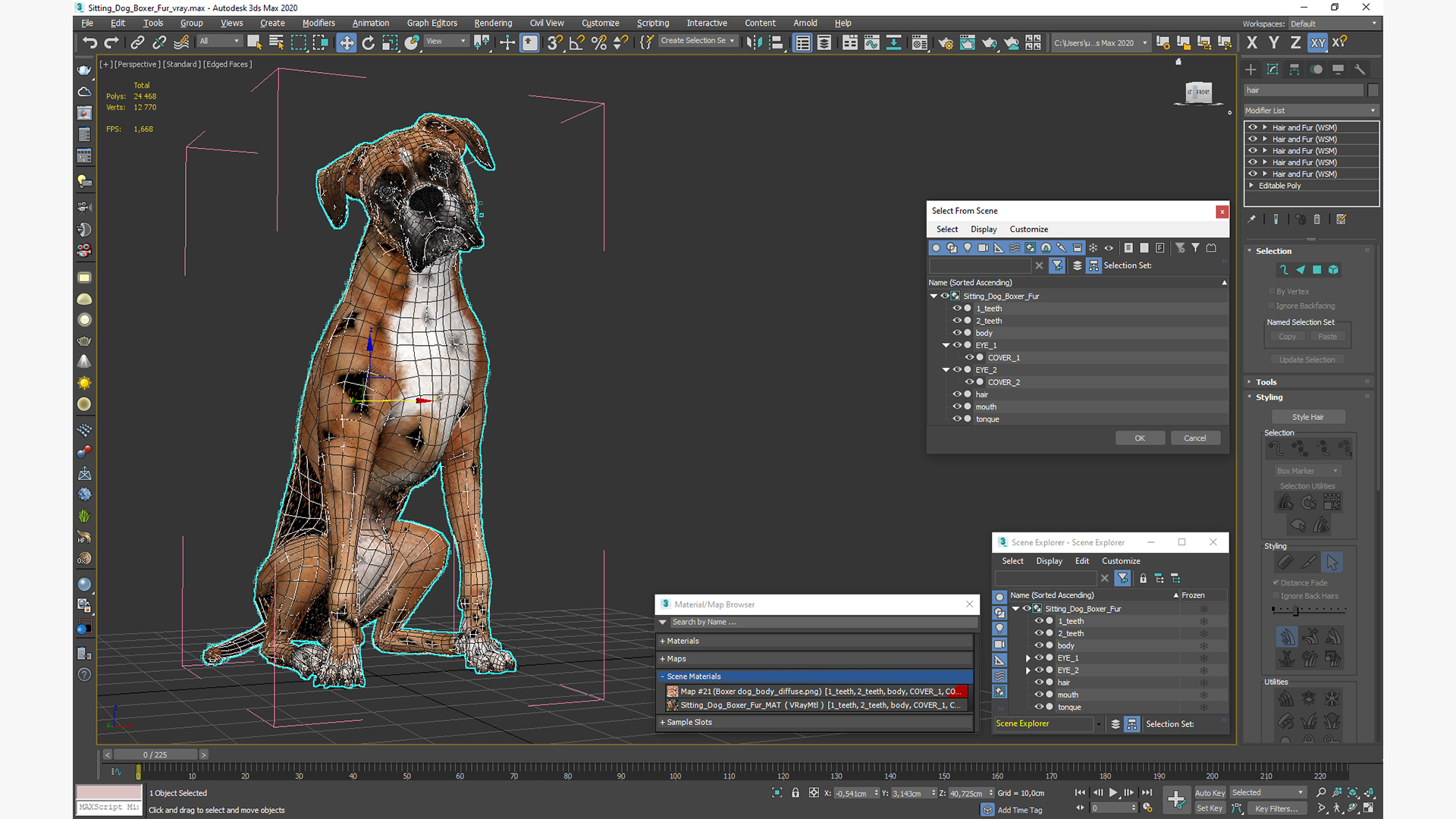 3D Sitting Dog Boxer Fur