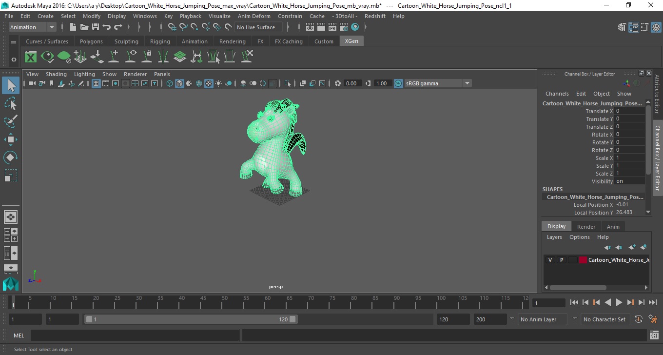 Cartoon White Horse Jumping Pose 3D