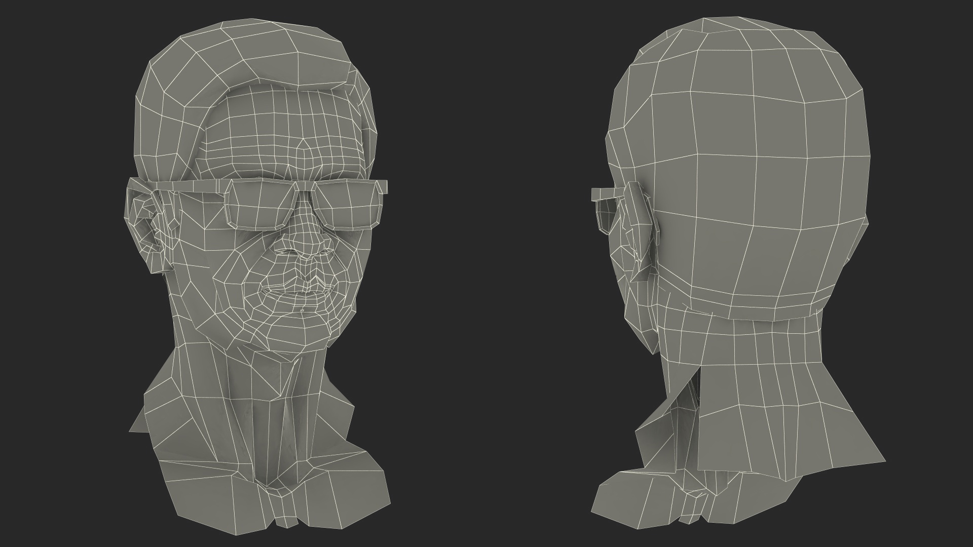Asian Old Aged Man Head Wearing Glasses 3D model