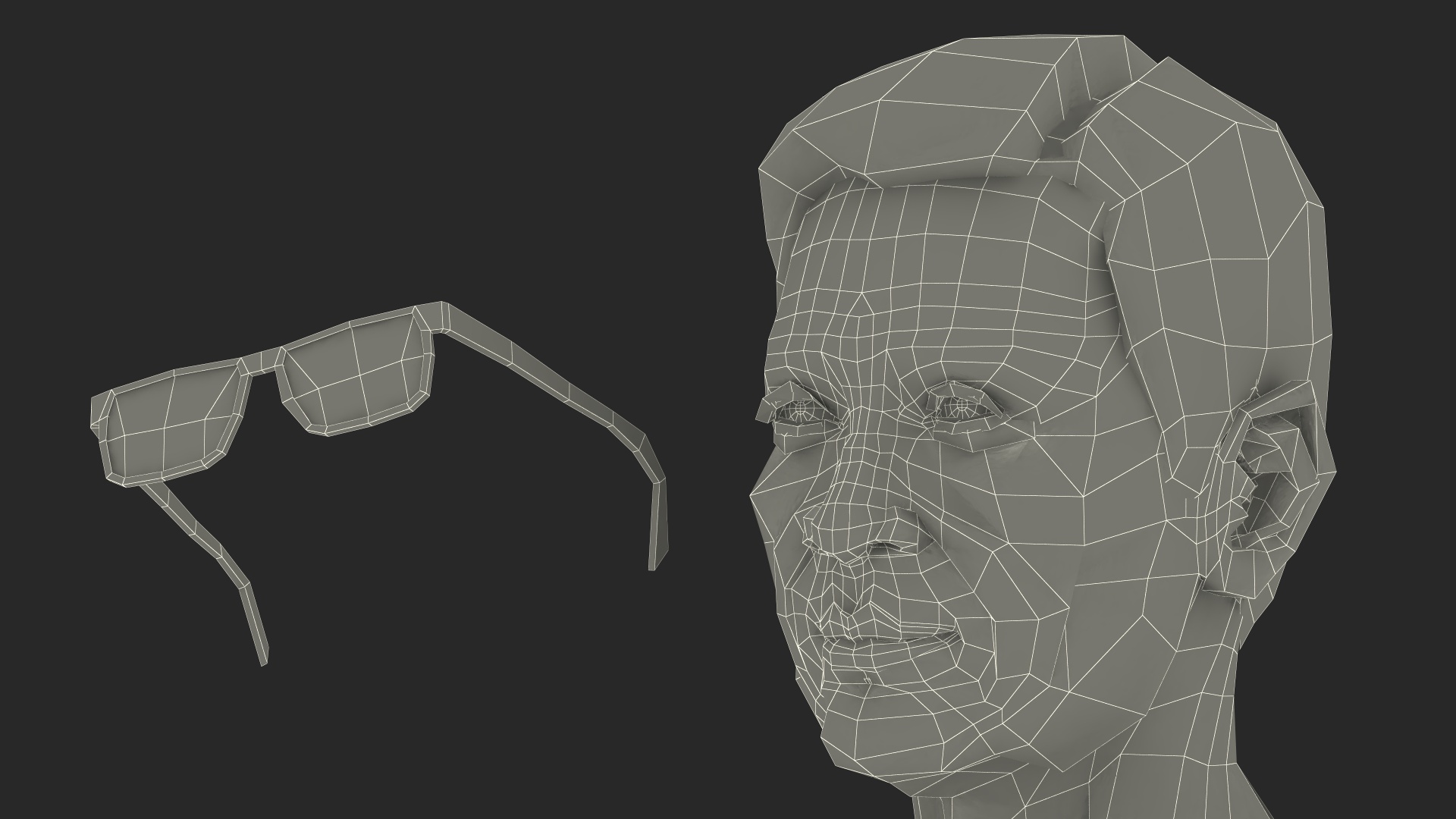 Asian Old Aged Man Head Wearing Glasses 3D model