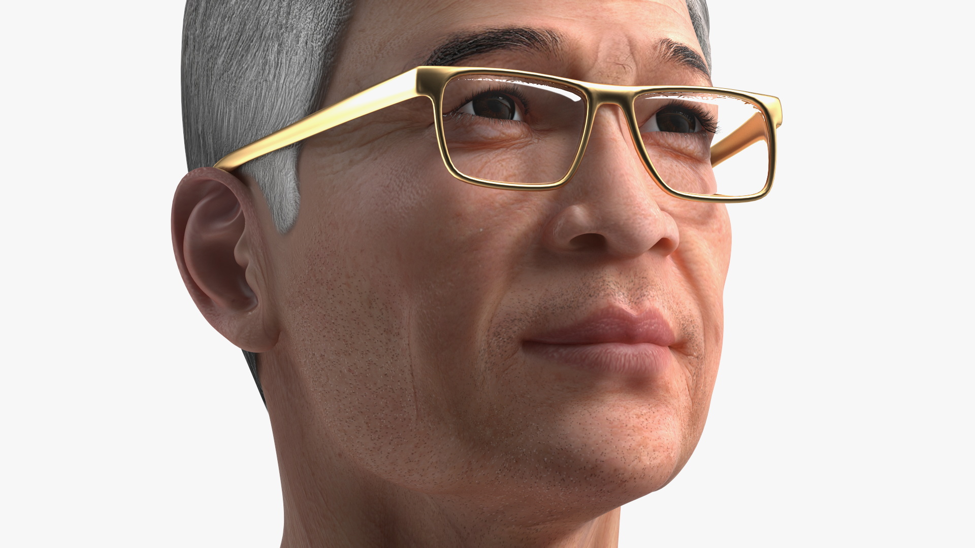Asian Old Aged Man Head Wearing Glasses 3D model