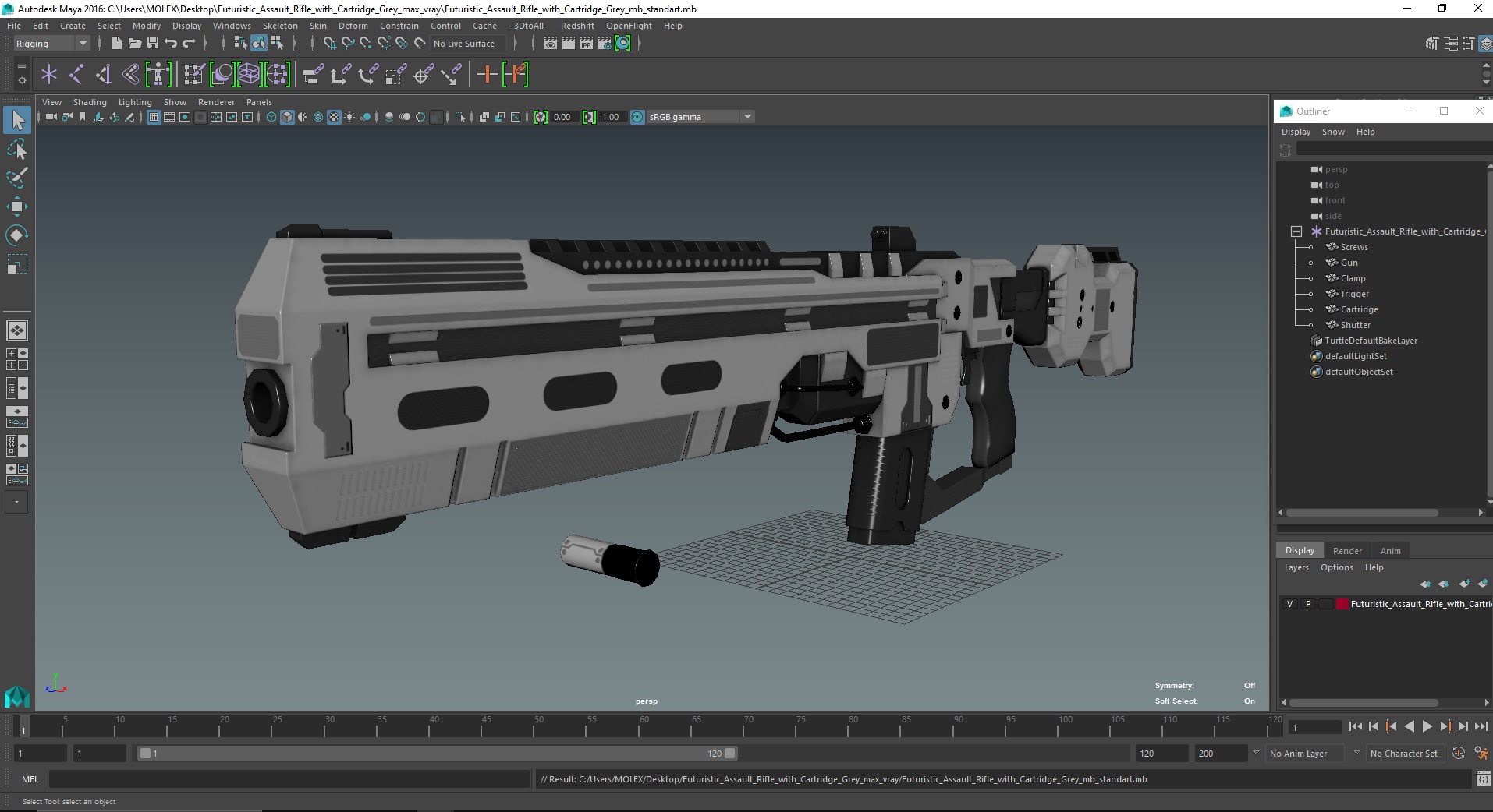 Futuristic Assault Rifle with Cartridge Grey 3D model