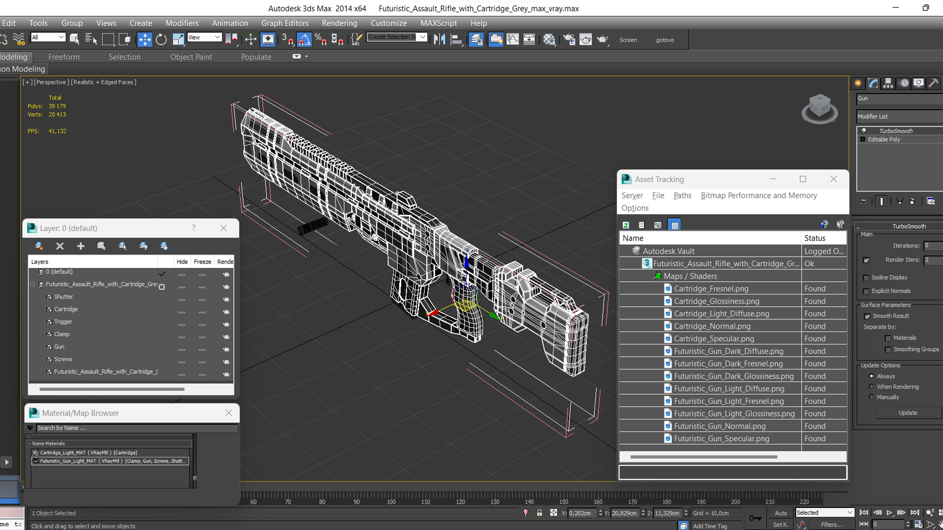 Futuristic Assault Rifle with Cartridge Grey 3D model