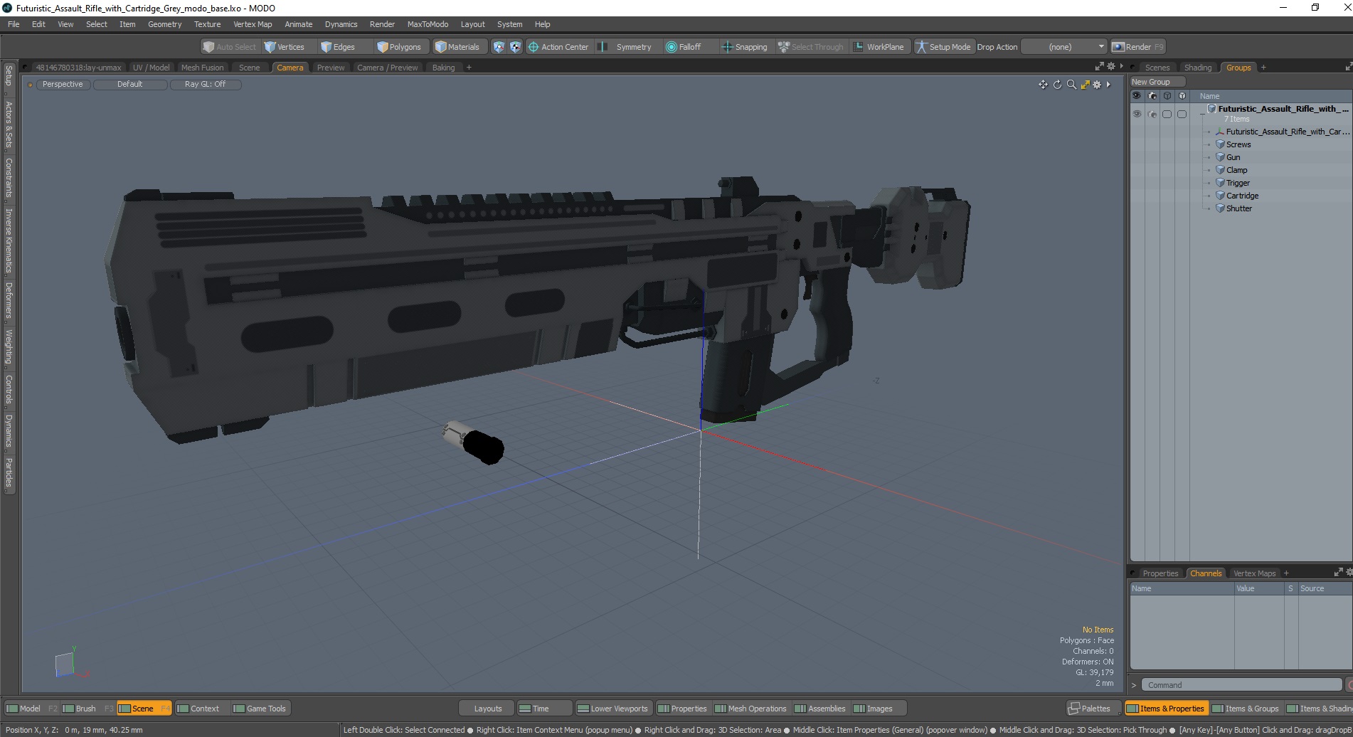 Futuristic Assault Rifle with Cartridge Grey 3D model