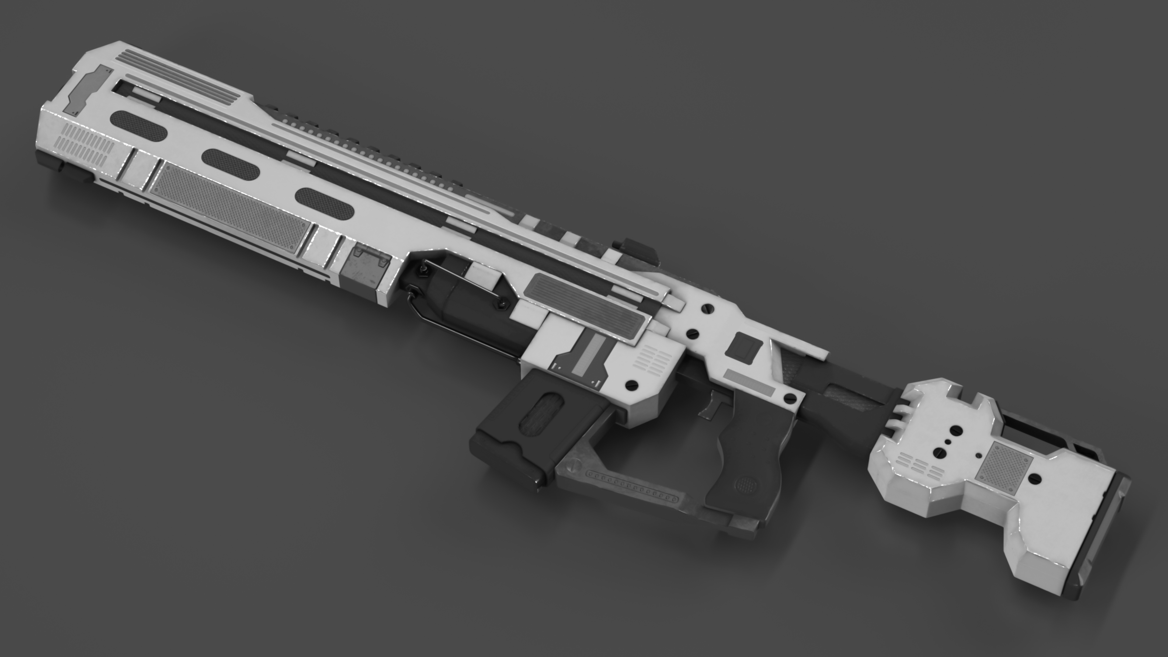 Futuristic Assault Rifle with Cartridge Grey 3D model