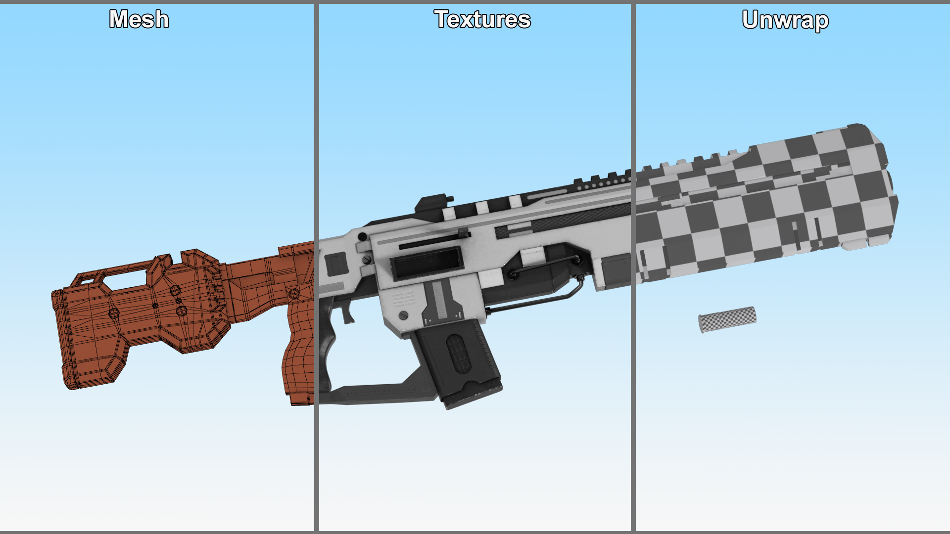 Futuristic Assault Rifle with Cartridge Grey 3D model