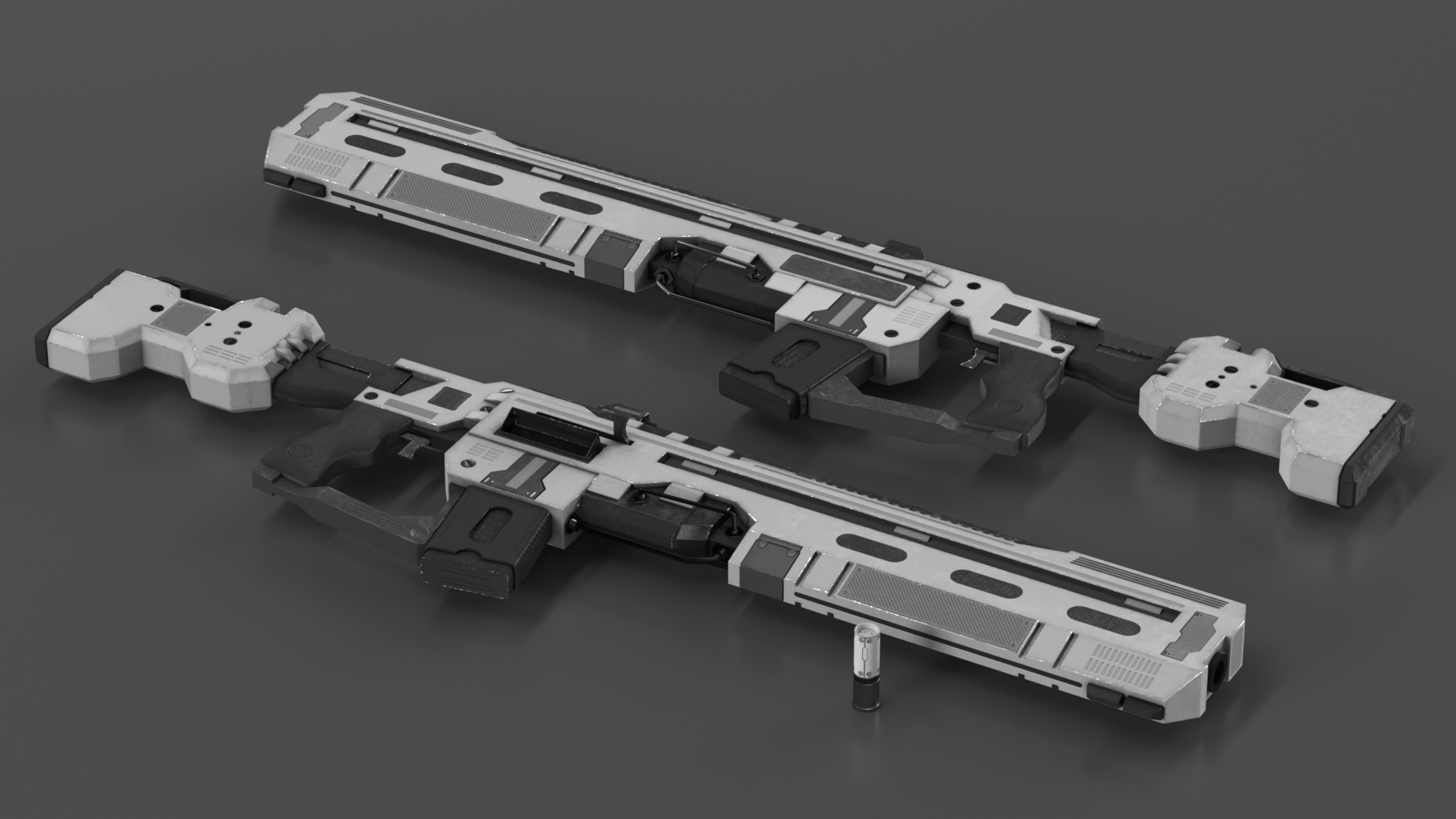 Futuristic Assault Rifle with Cartridge Grey 3D model
