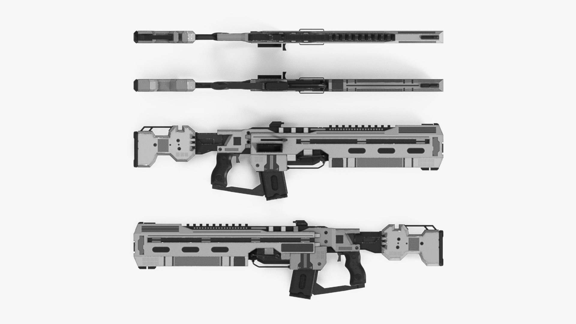 Futuristic Assault Rifle with Cartridge Grey 3D model