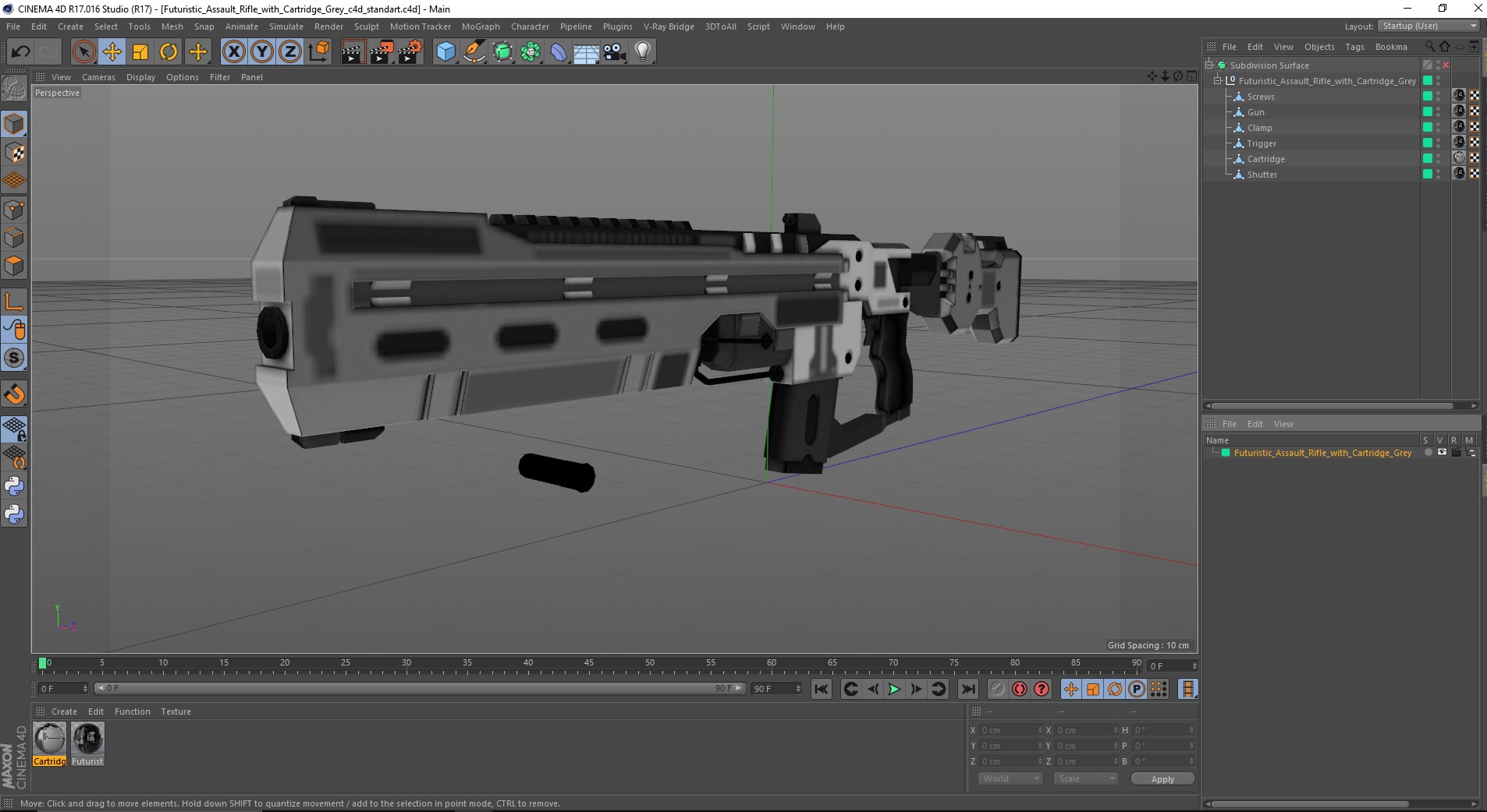 Futuristic Assault Rifle with Cartridge Grey 3D model