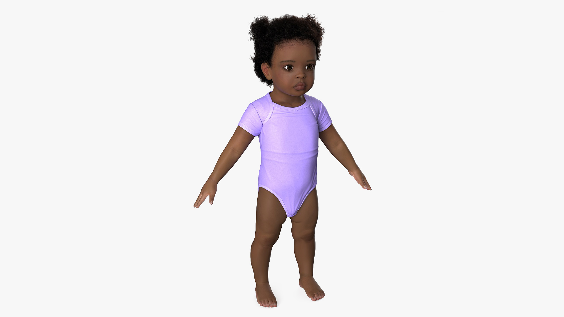 Black Baby Girl Light Skin Wearing Bodysuit A-Pose Fur 3D model