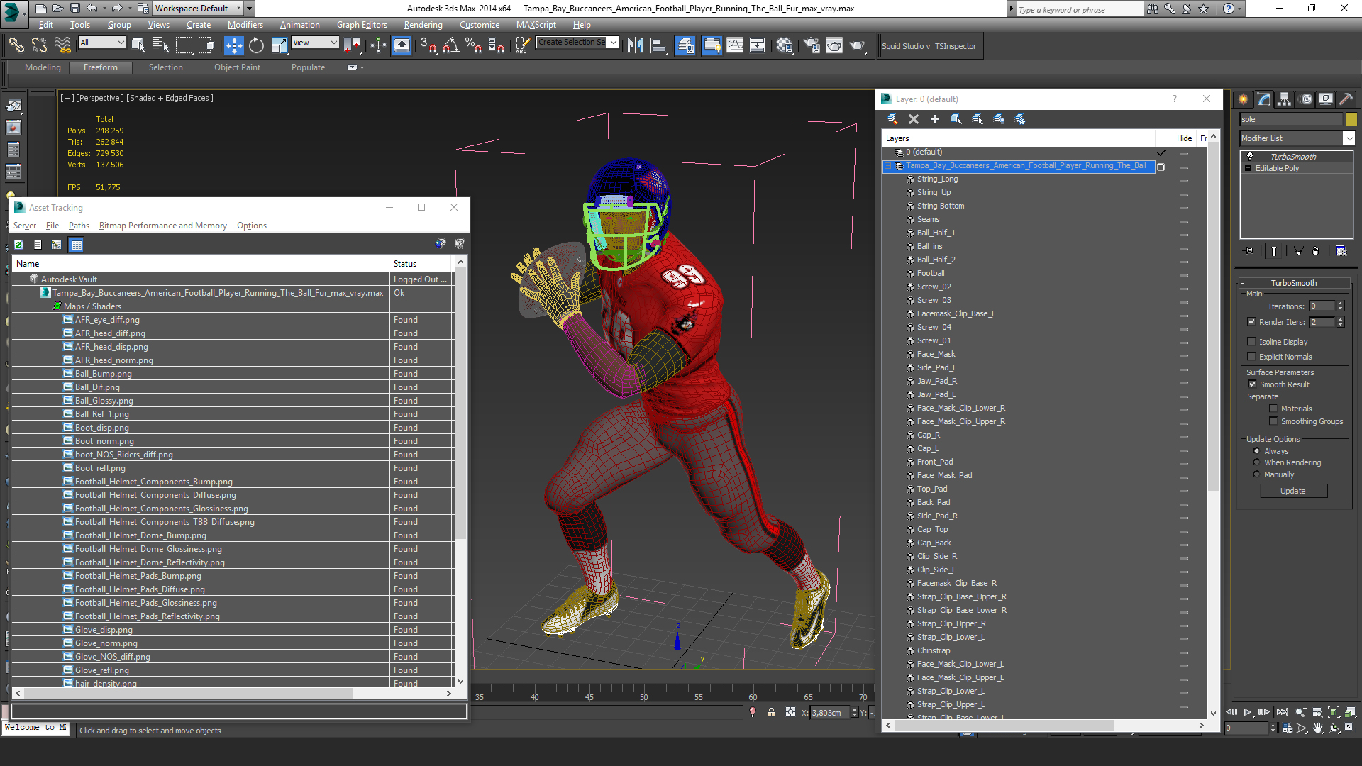 3D Tampa Bay Buccaneers American Football Player Running The Ball Fur