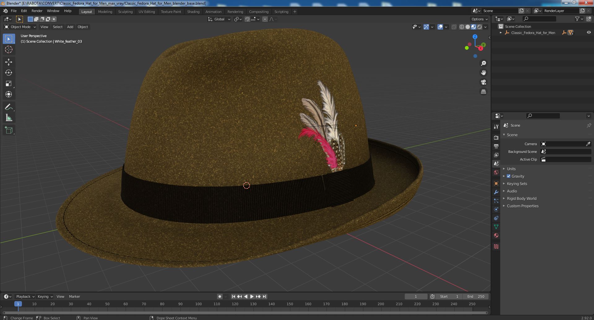 3D Classic Fedora Hat for Men