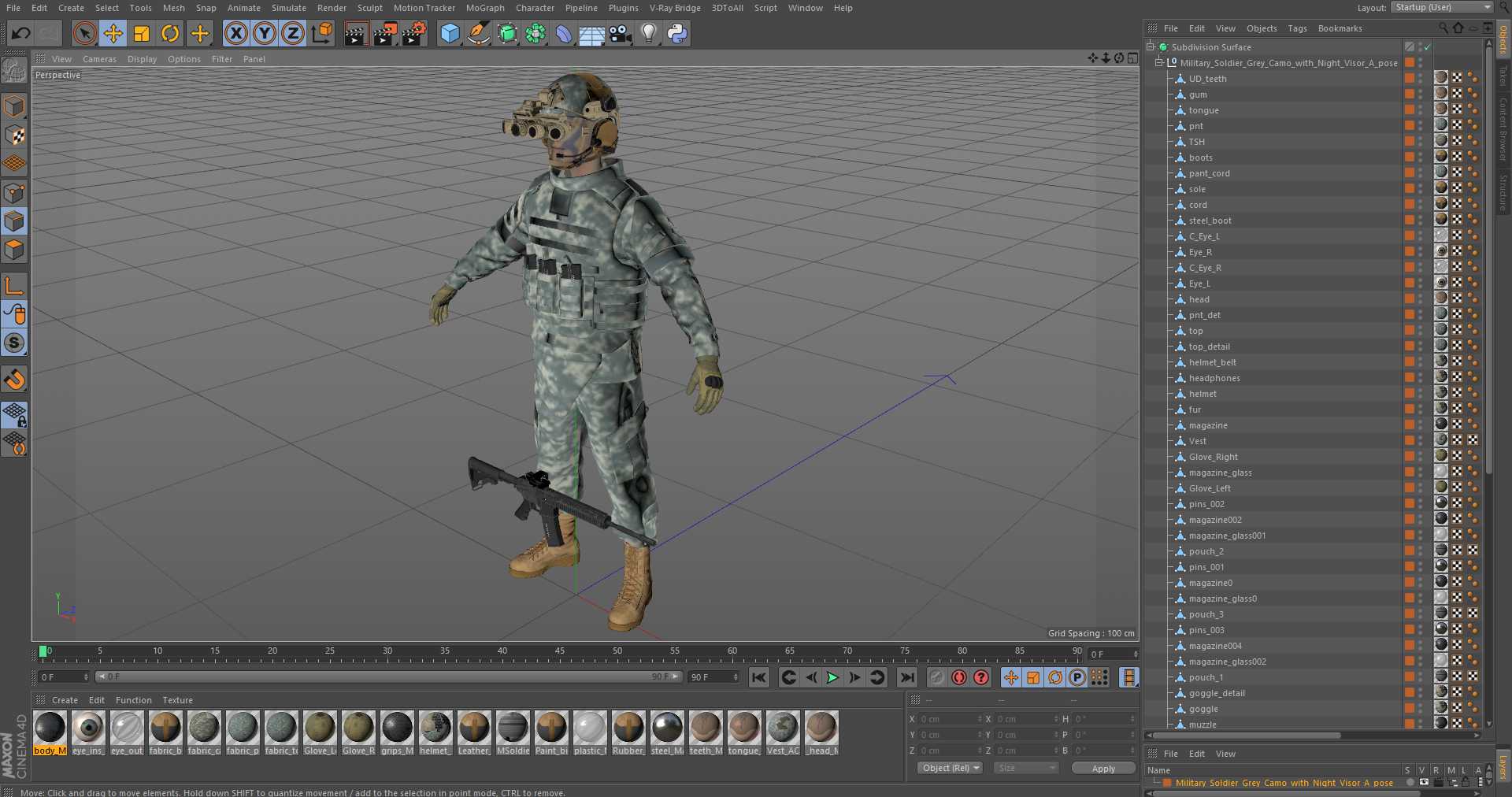 3D model Military Soldier Grey Camo with Night Visor A-pose
