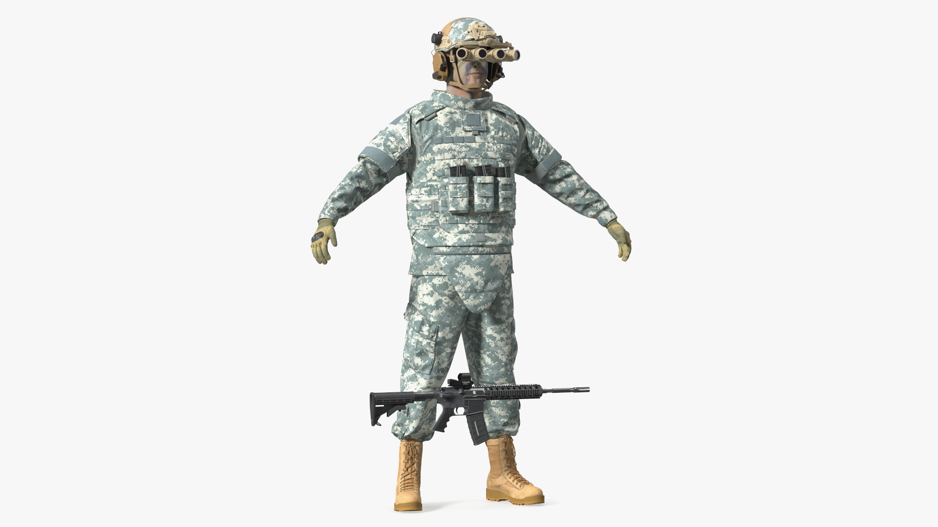 3D model Military Soldier Grey Camo with Night Visor A-pose