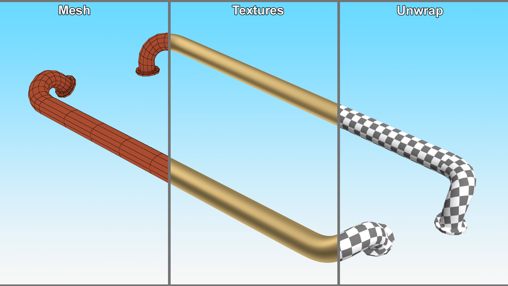 Door Handle Vintage Long Gold 3D model