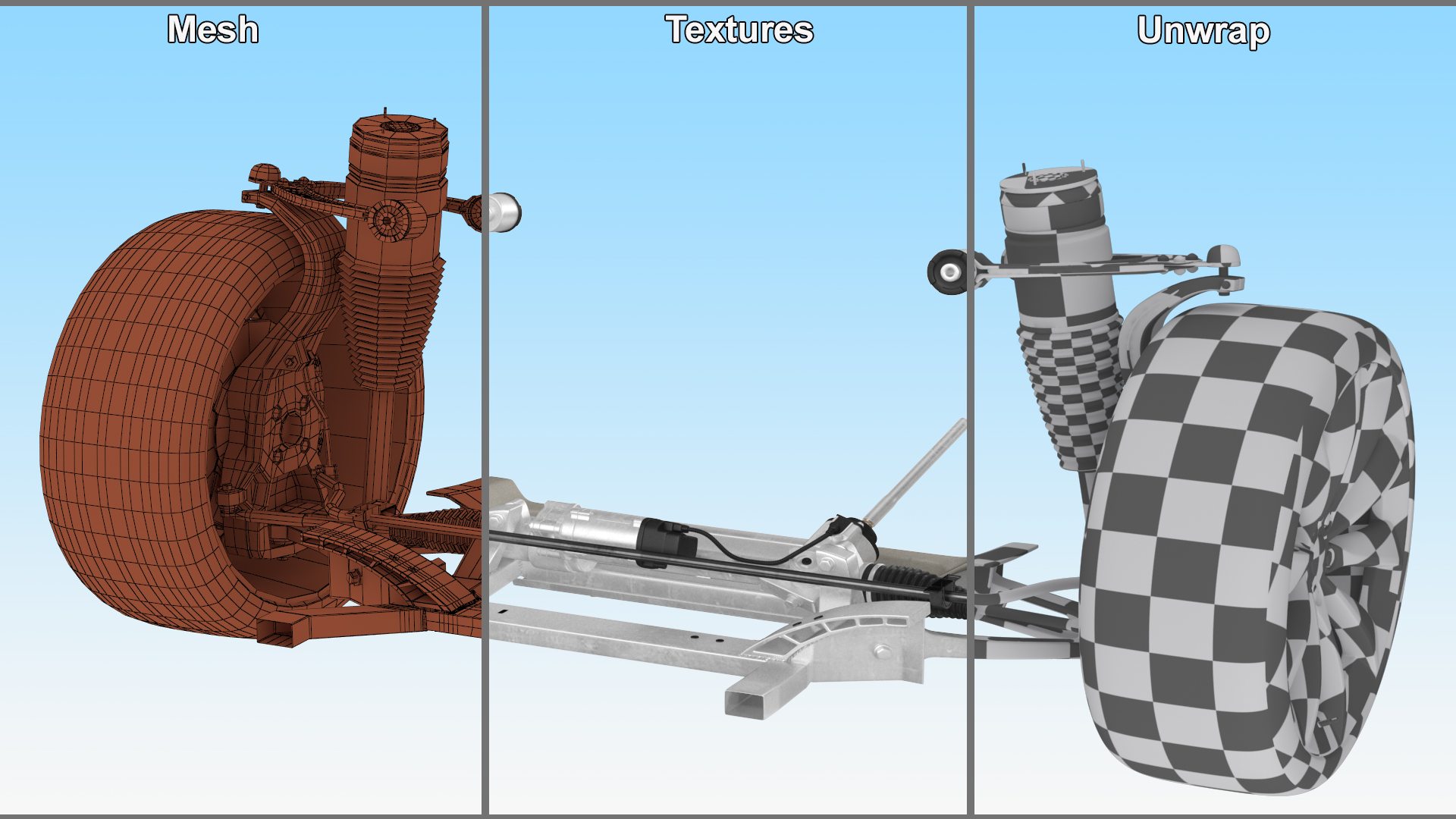3D model Car Suspension Assembly with Wheels