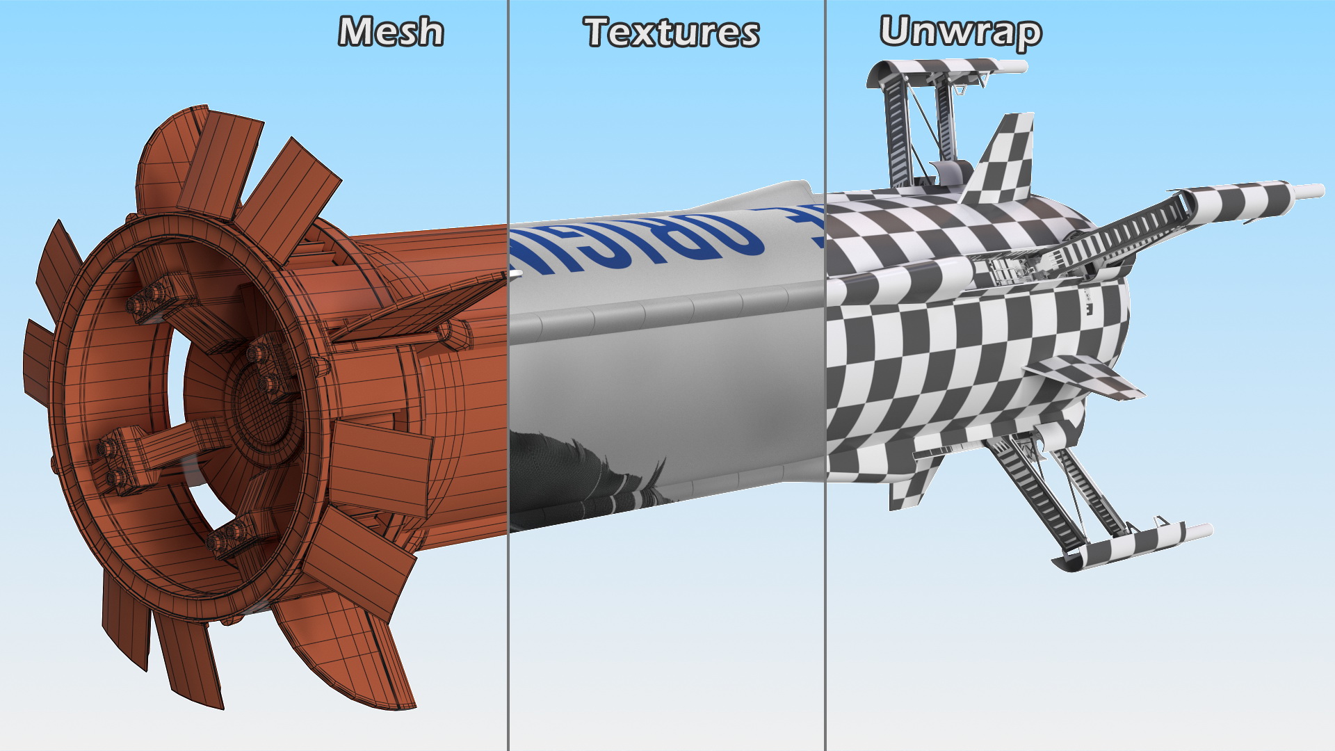 3D model Blue Origin New Shepard Rocket Booster Rigged