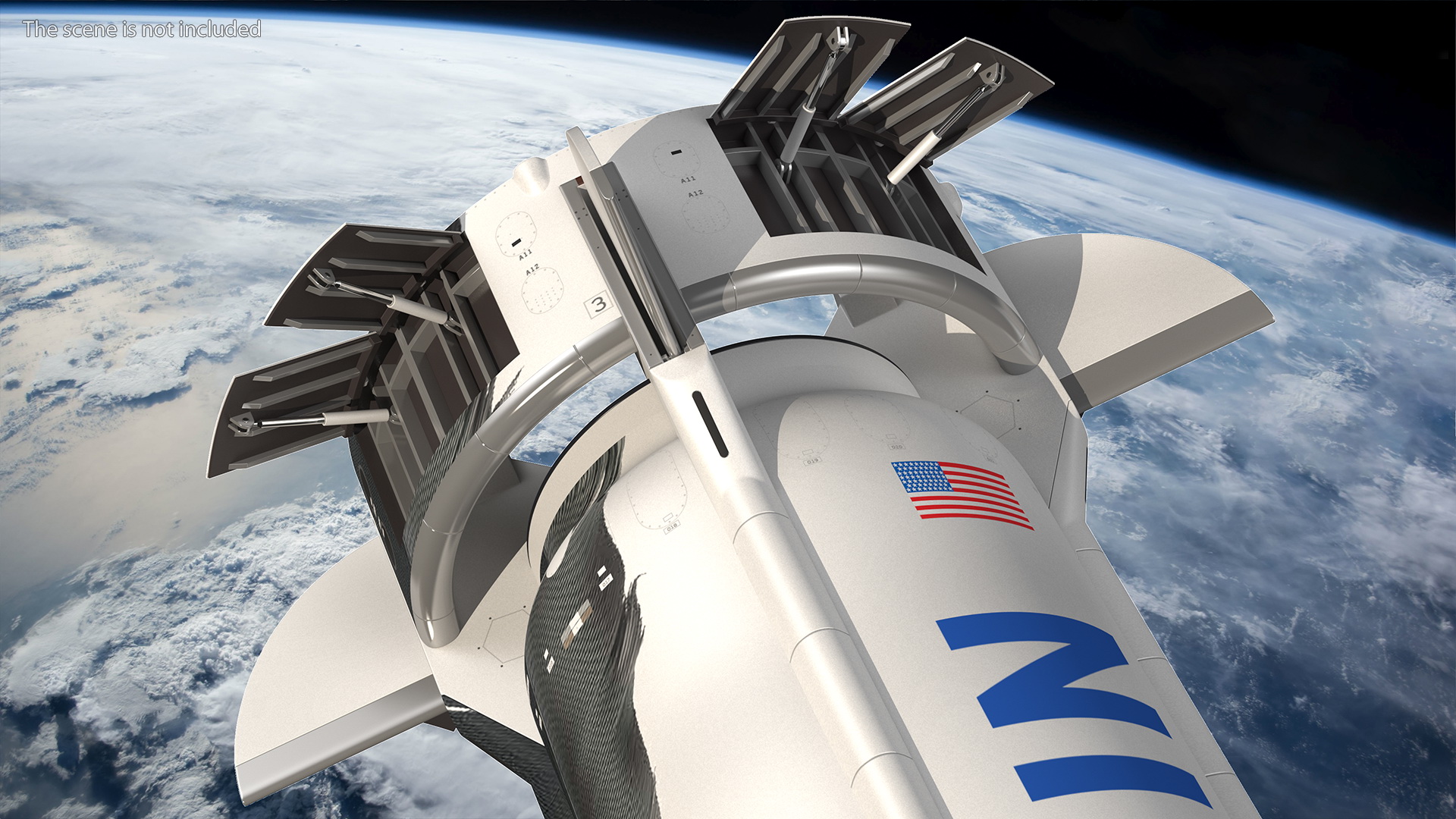 3D model Blue Origin New Shepard Rocket Booster Rigged