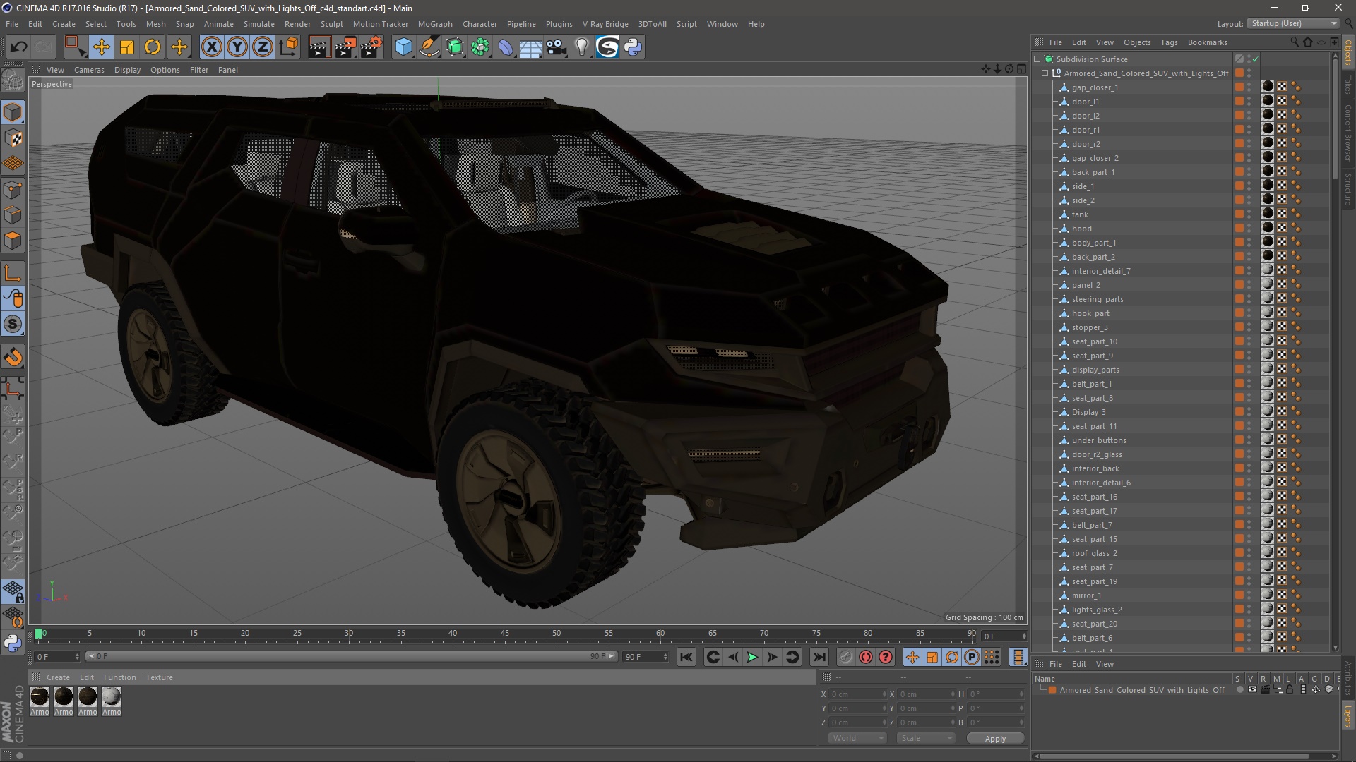 3D model Armored Sand Colored SUV with Lights Off