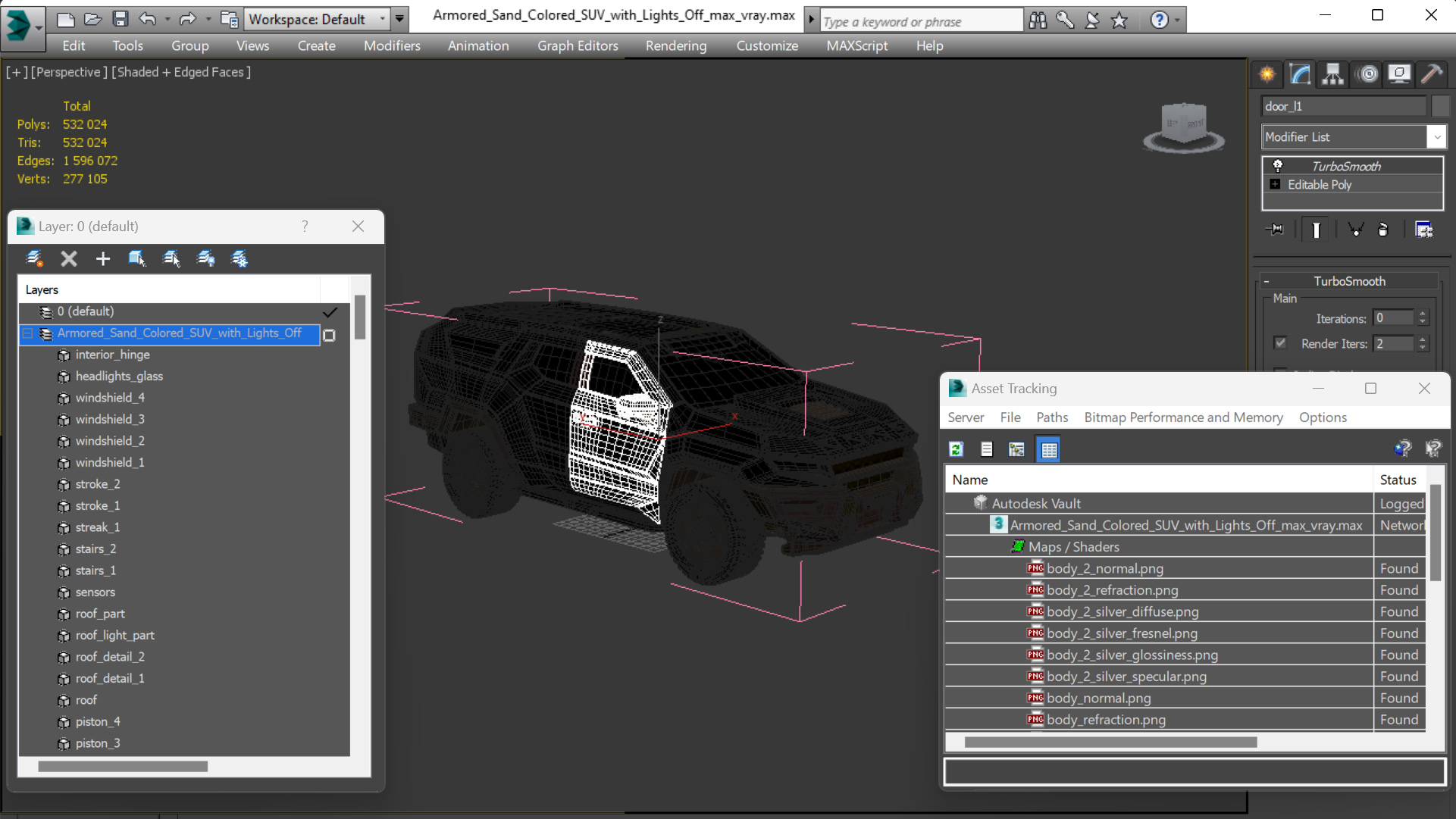 3D model Armored Sand Colored SUV with Lights Off