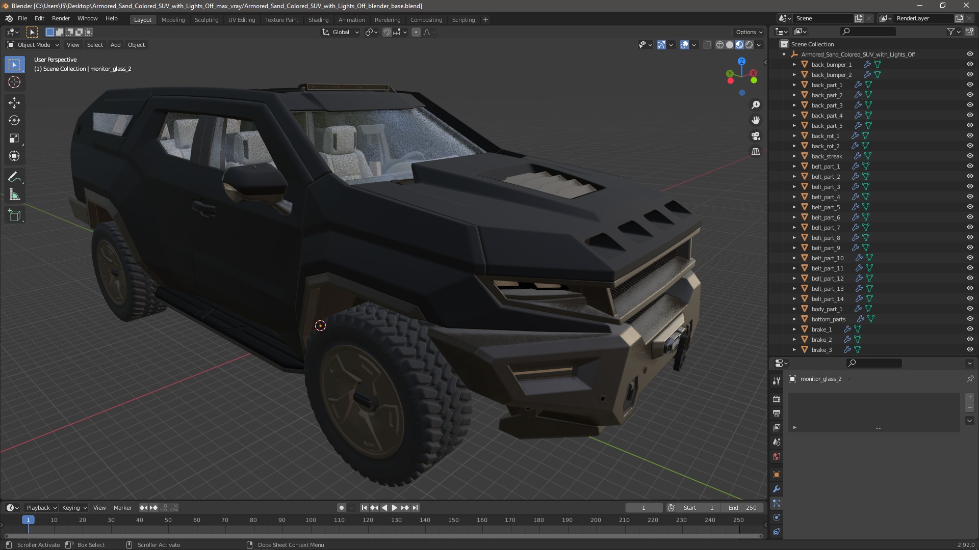 3D model Armored Sand Colored SUV with Lights Off