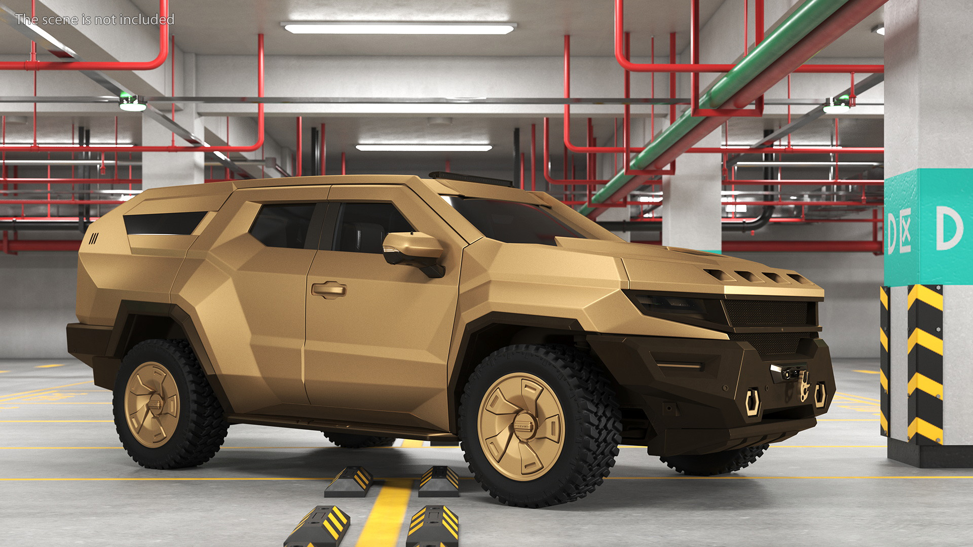 3D model Armored Sand Colored SUV with Lights Off