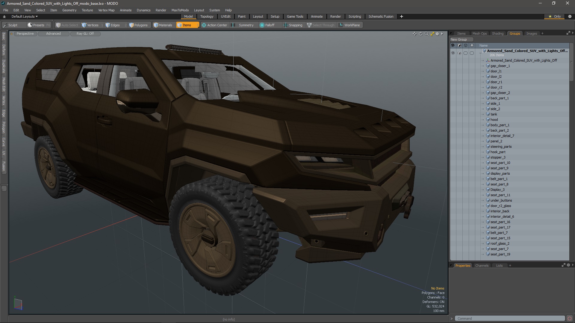 3D model Armored Sand Colored SUV with Lights Off
