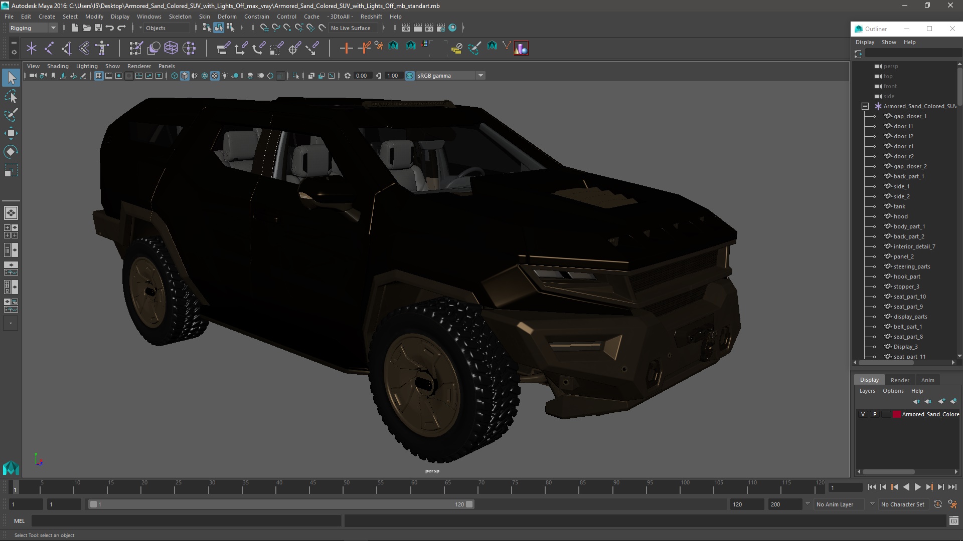 3D model Armored Sand Colored SUV with Lights Off