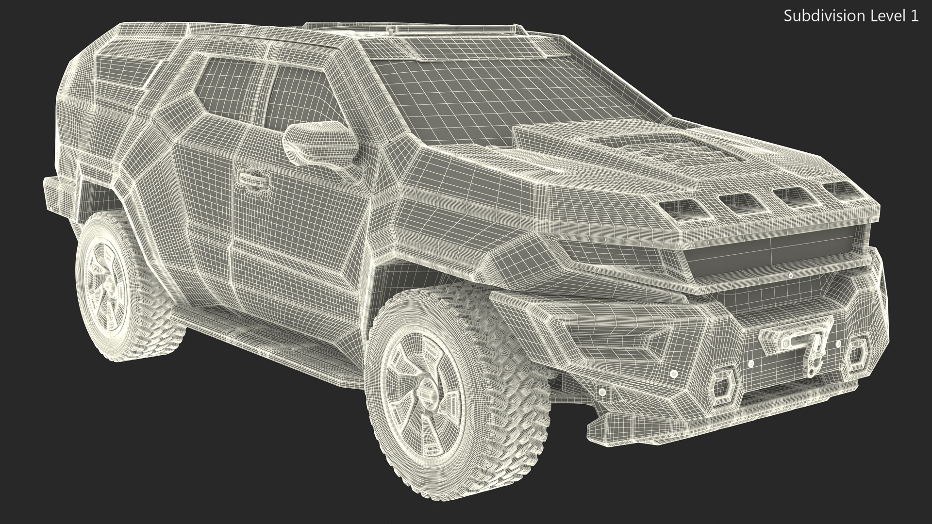3D model Armored Sand Colored SUV with Lights Off