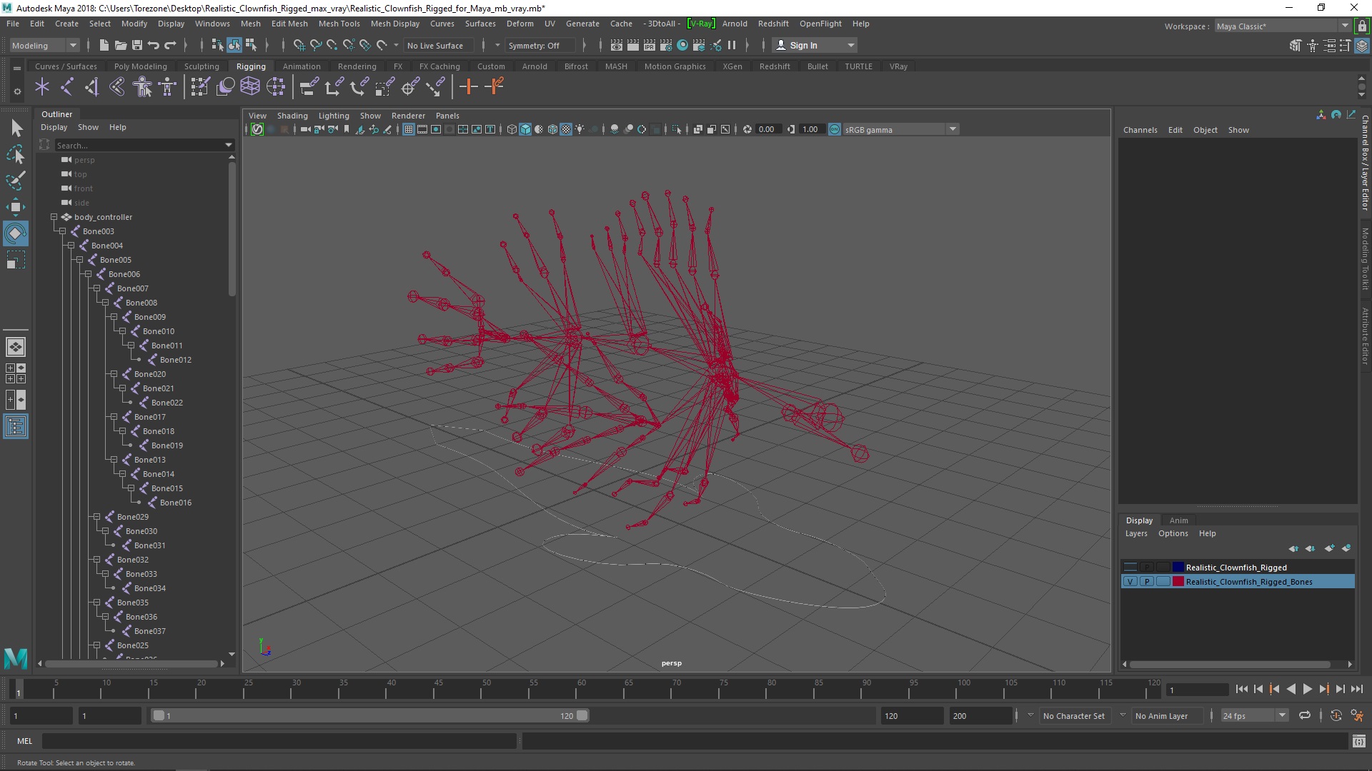 3D model Realistic Clownfish Rigged for Maya