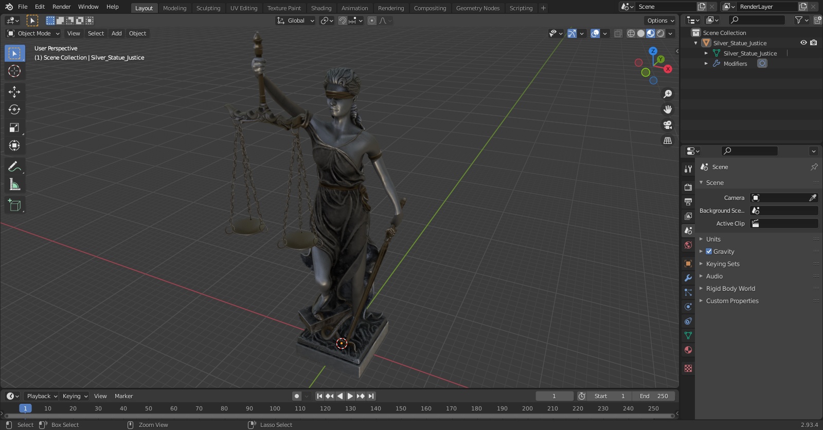 3D Silver Statue Justice