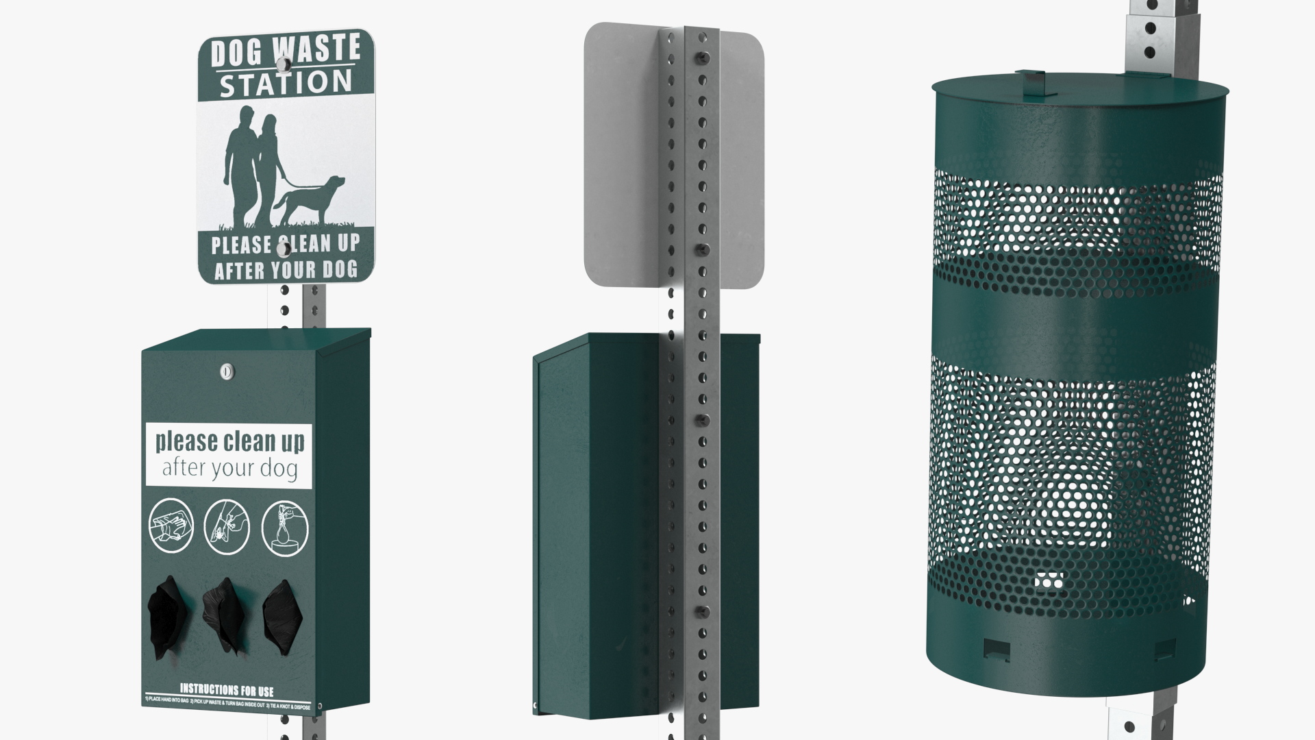 Station for Pet Waste with Round Can Green 3D