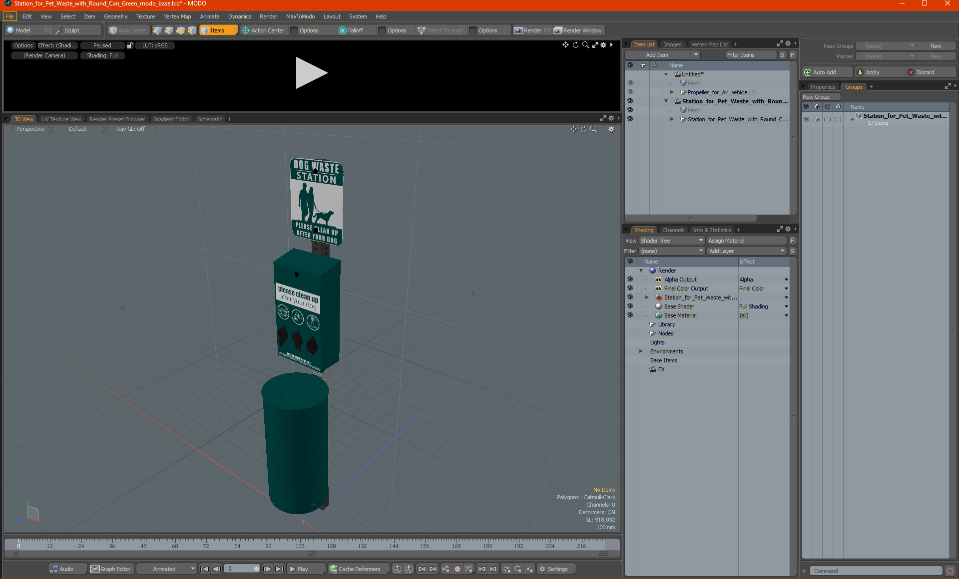 Station for Pet Waste with Round Can Green 3D