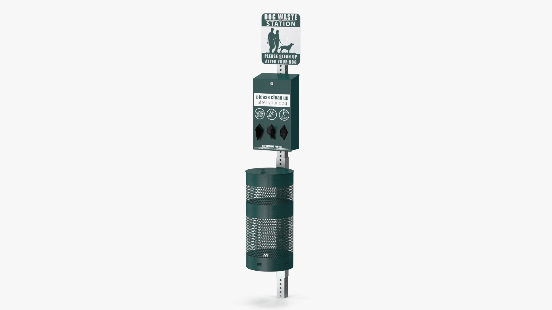 Station for Pet Waste with Round Can Green 3D