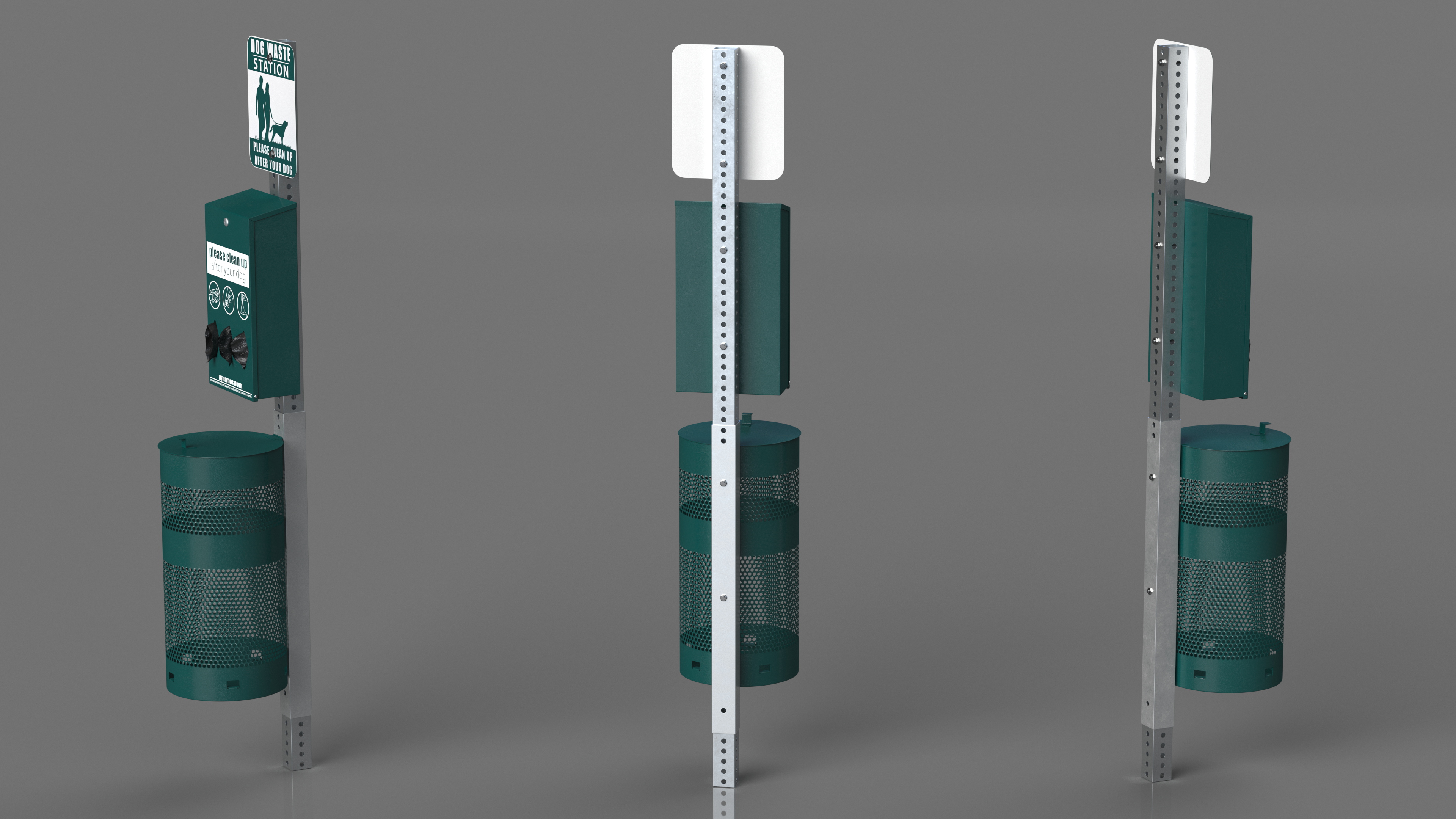 Station for Pet Waste with Round Can Green 3D