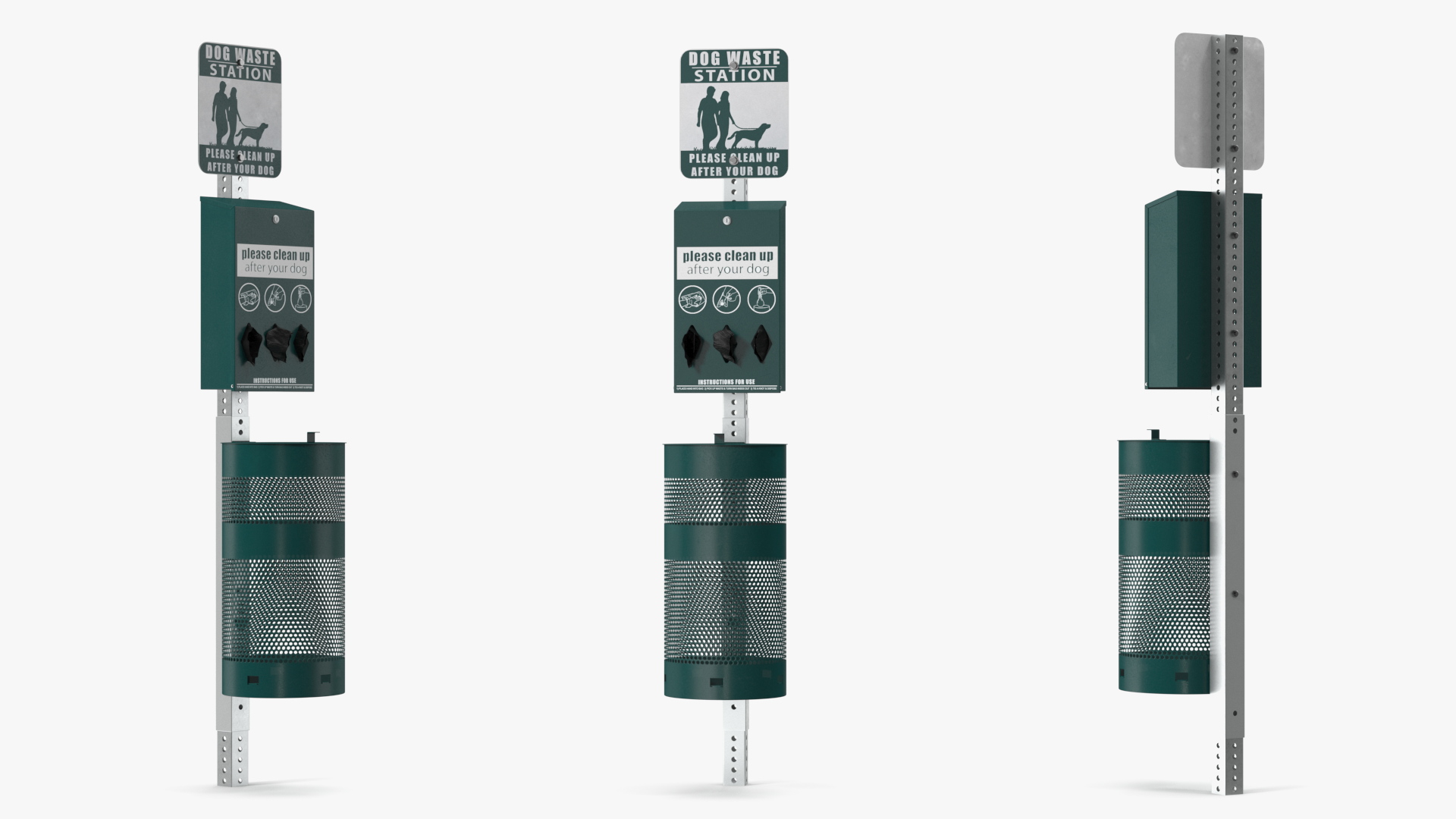 Station for Pet Waste with Round Can Green 3D