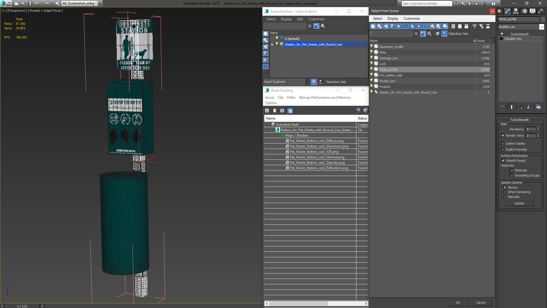 Station for Pet Waste with Round Can Green 3D